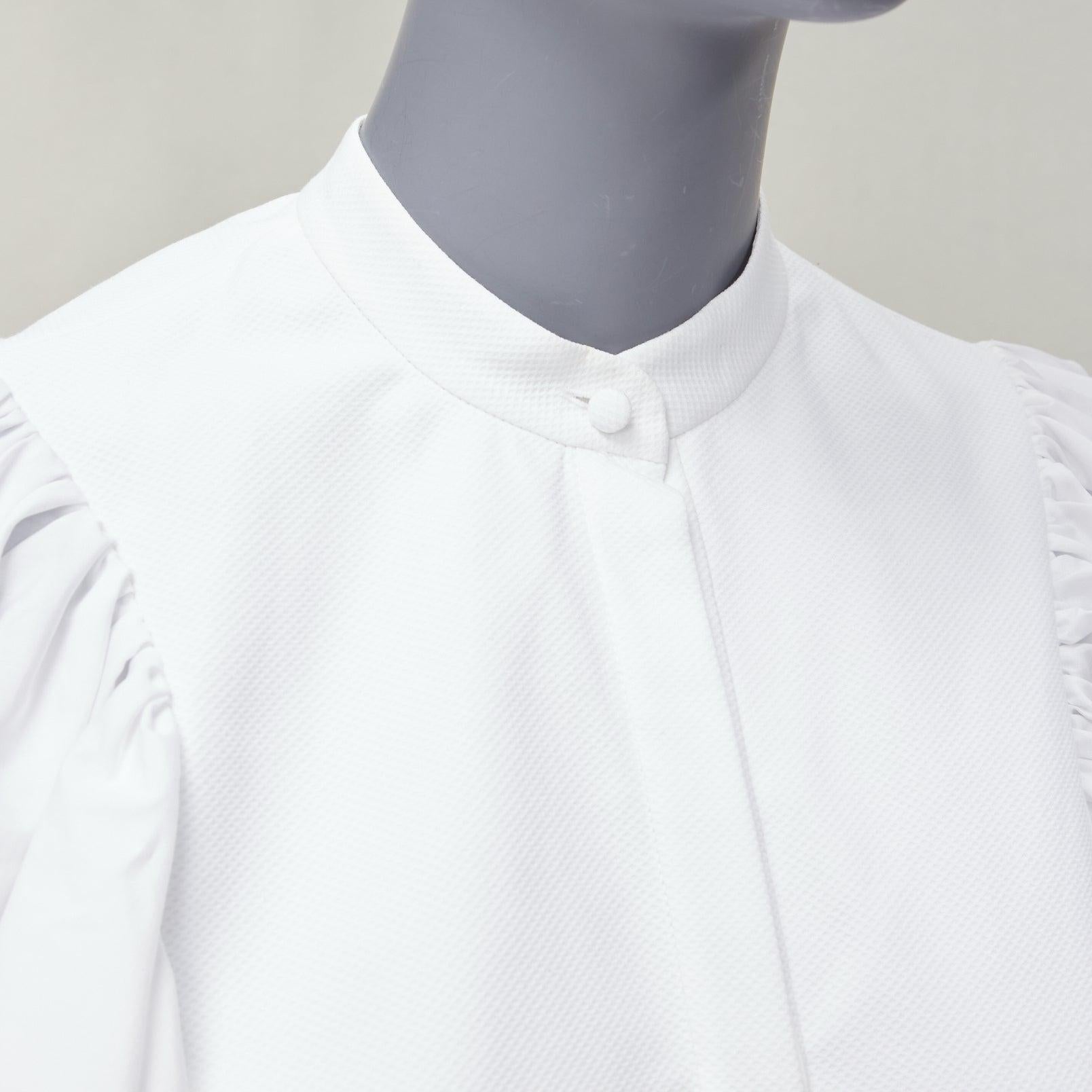 ALEXANDER MCQUEEN white cotton frill sleeve mandarin neck tunic shirt IT38 XS For Sale 3