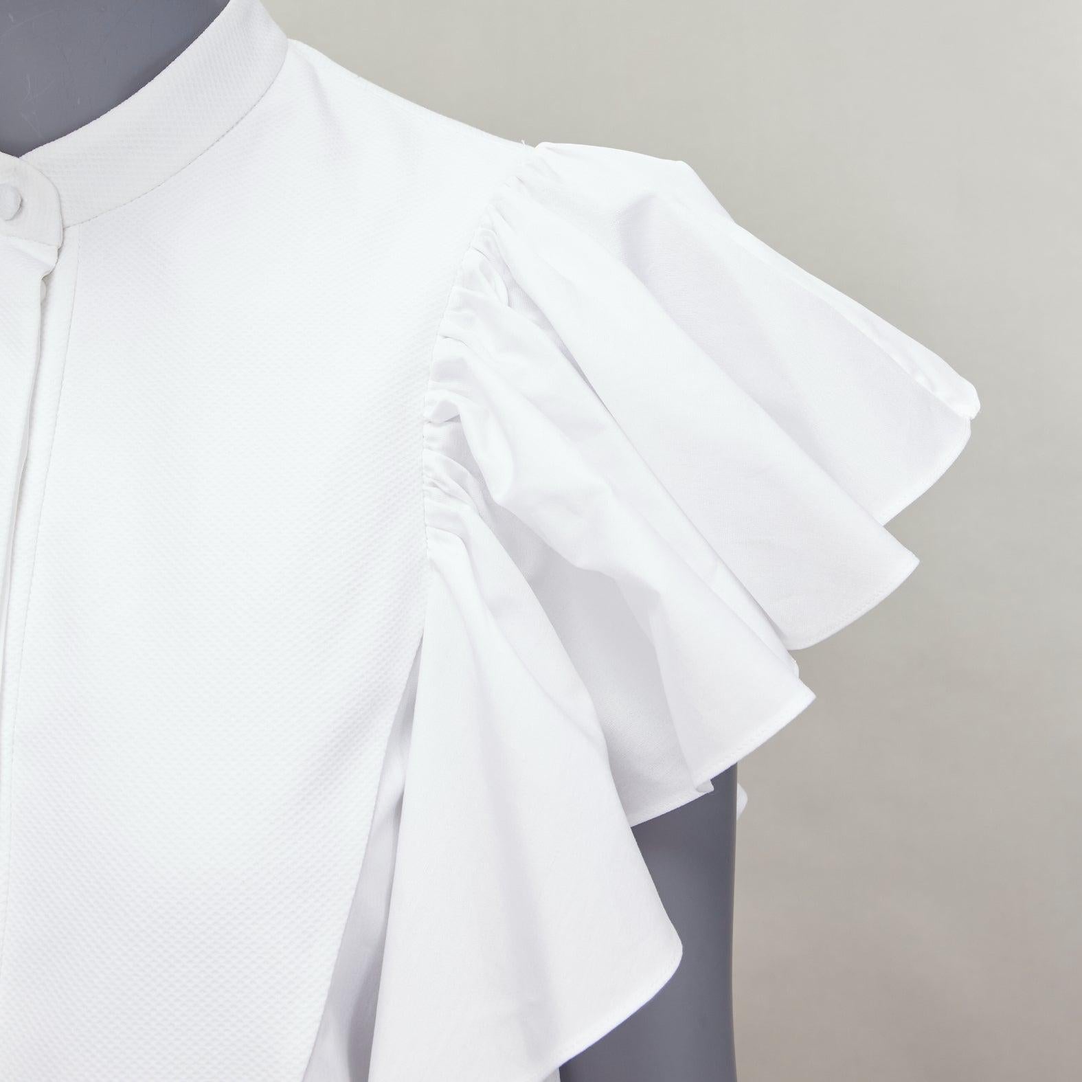 ALEXANDER MCQUEEN white cotton frill sleeve mandarin neck tunic shirt IT38 XS For Sale 4