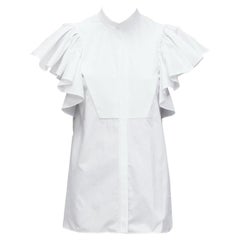 ALEXANDER MCQUEEN white cotton frill sleeve mandarin neck tunic shirt IT38 XS