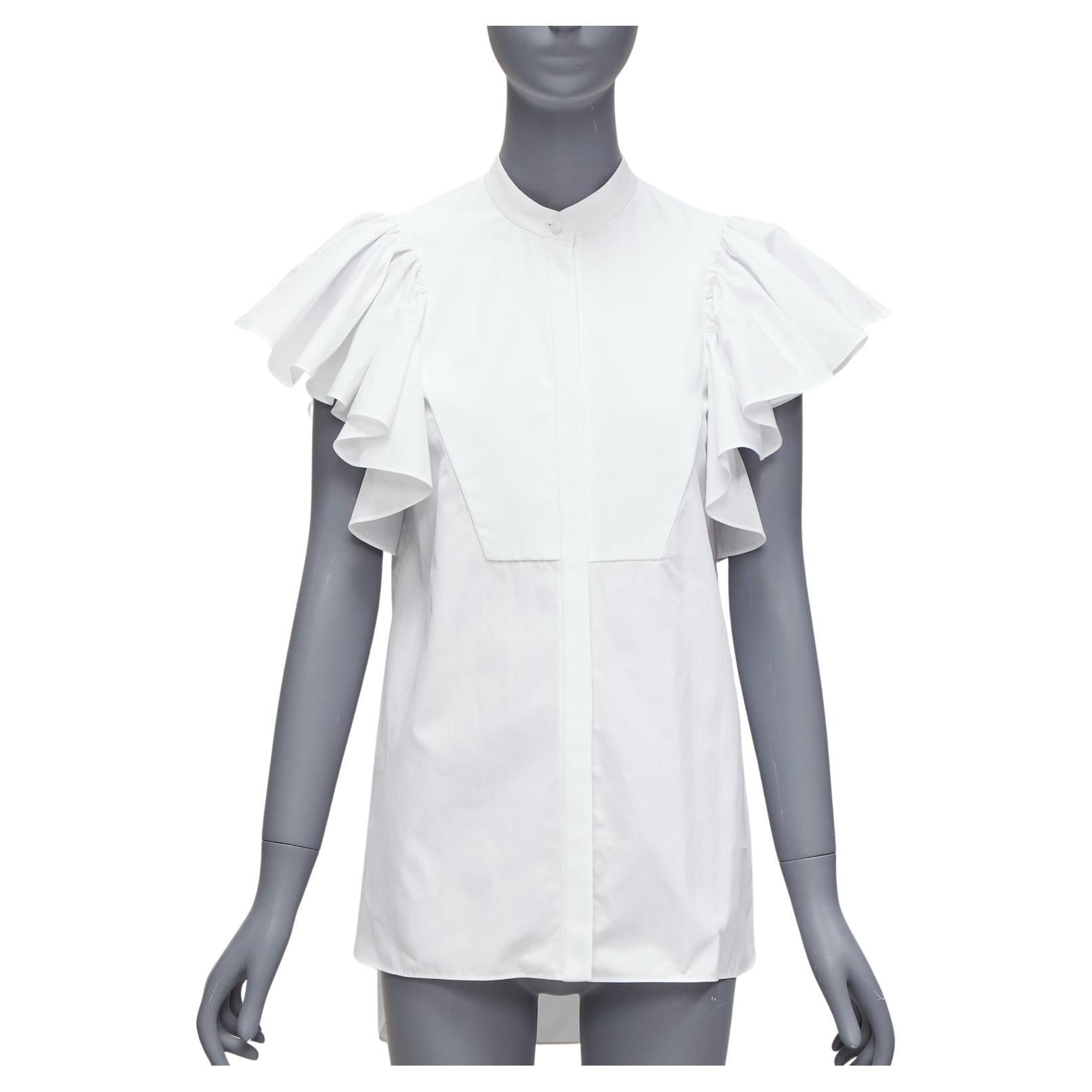 ALEXANDER MCQUEEN Weißes Tunikahemd mit Fransenärmeln und Mandarin-Halsausschnitt aus Baumwolle IT38 XS
