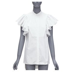 ALEXANDER MCQUEEN camisa túnica de algodón blanco con mangas de volante y cuello mandarín IT38 XS
