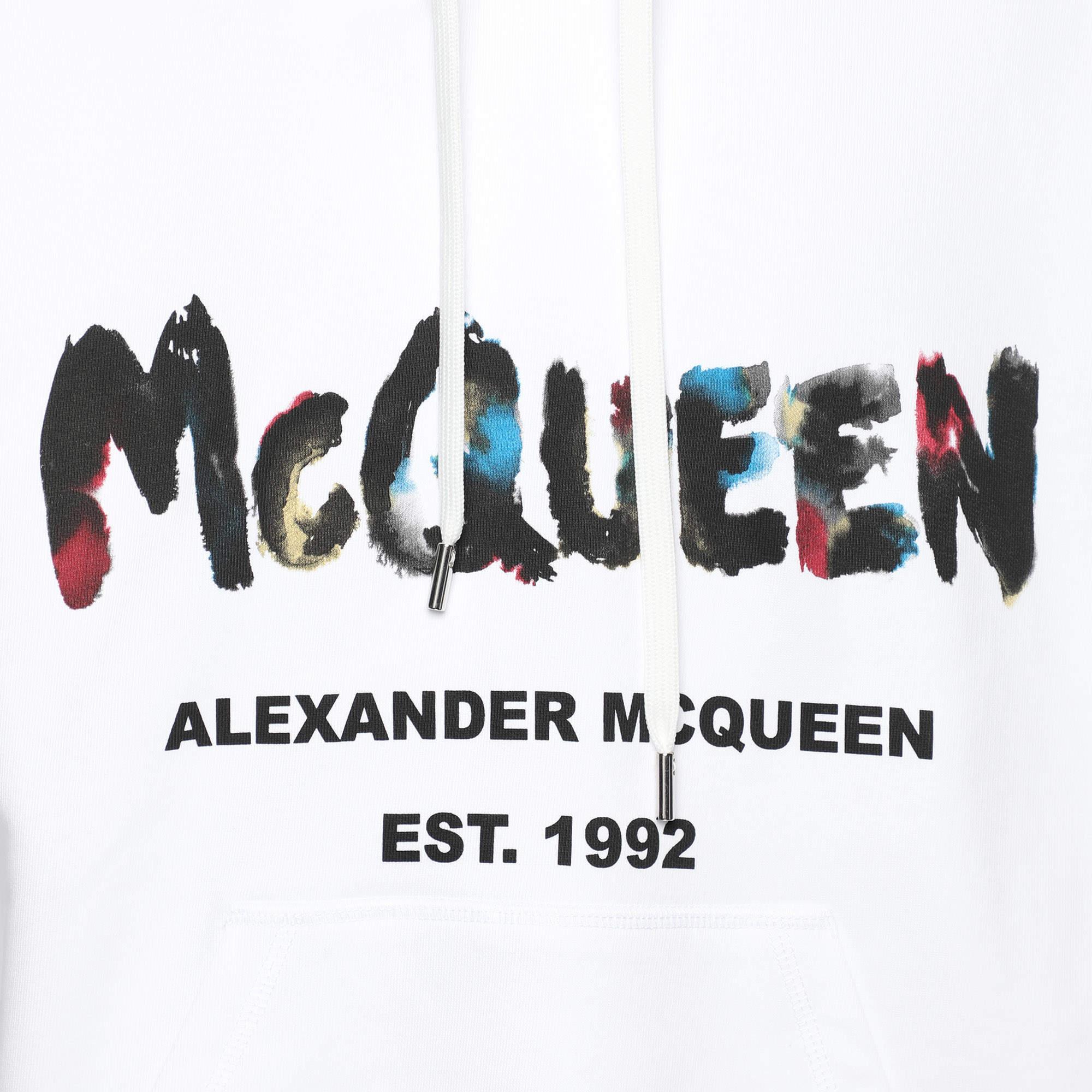 Alexander McQueen Sudadera con capucha de manga corta de punto de algodón blanco con logotipo XS Gris