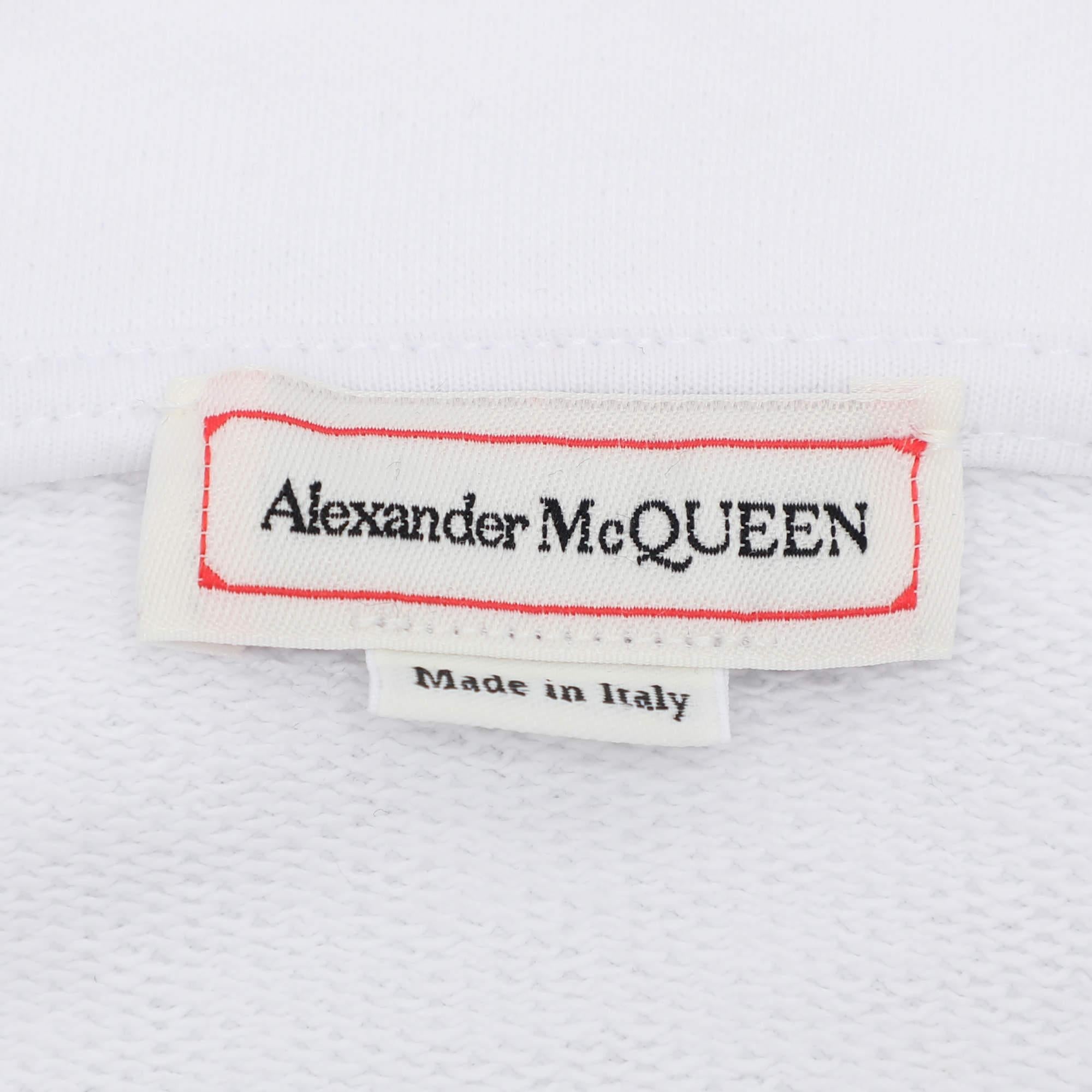 Alexander McQueen Sudadera con capucha de manga corta de punto de algodón blanco con logotipo XS en Bueno Estado en Dubai, Al Qouz 2