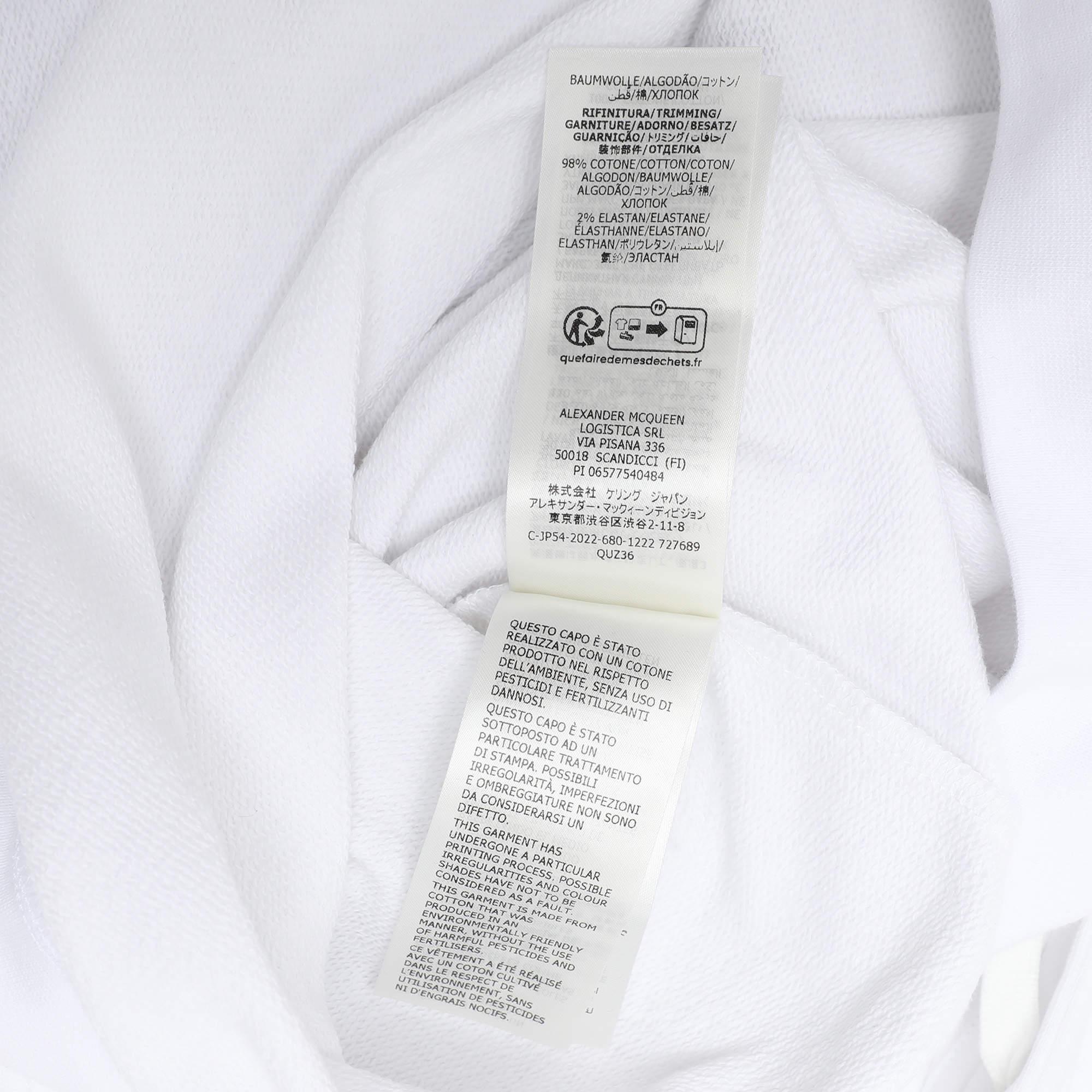 Alexander McQueen Sudadera con capucha de manga corta de punto de algodón blanco con logotipo XS 1