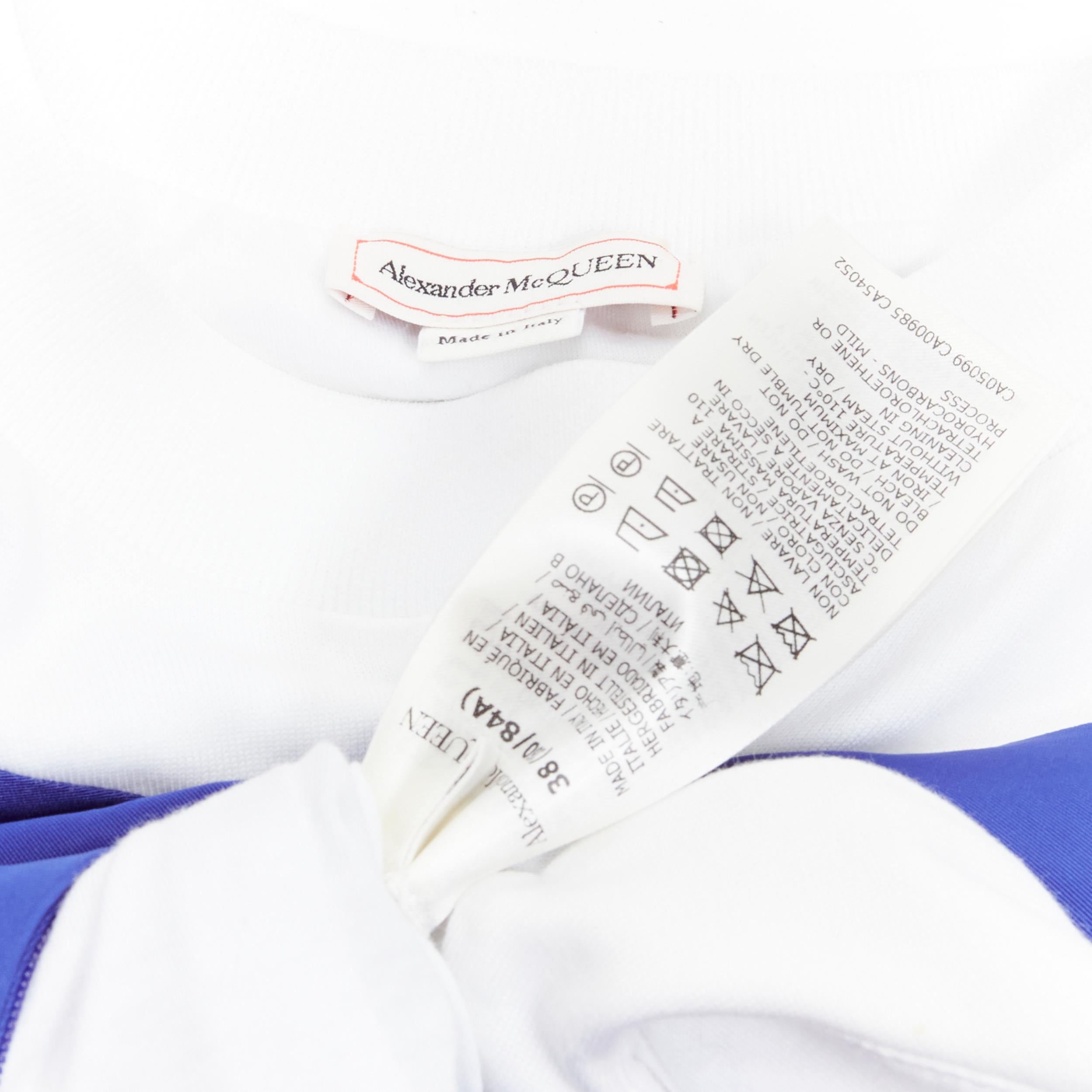 ALEXANDER MCQUEEN white cotton padded sleeveless blue taffeta dress IT38 XS 6