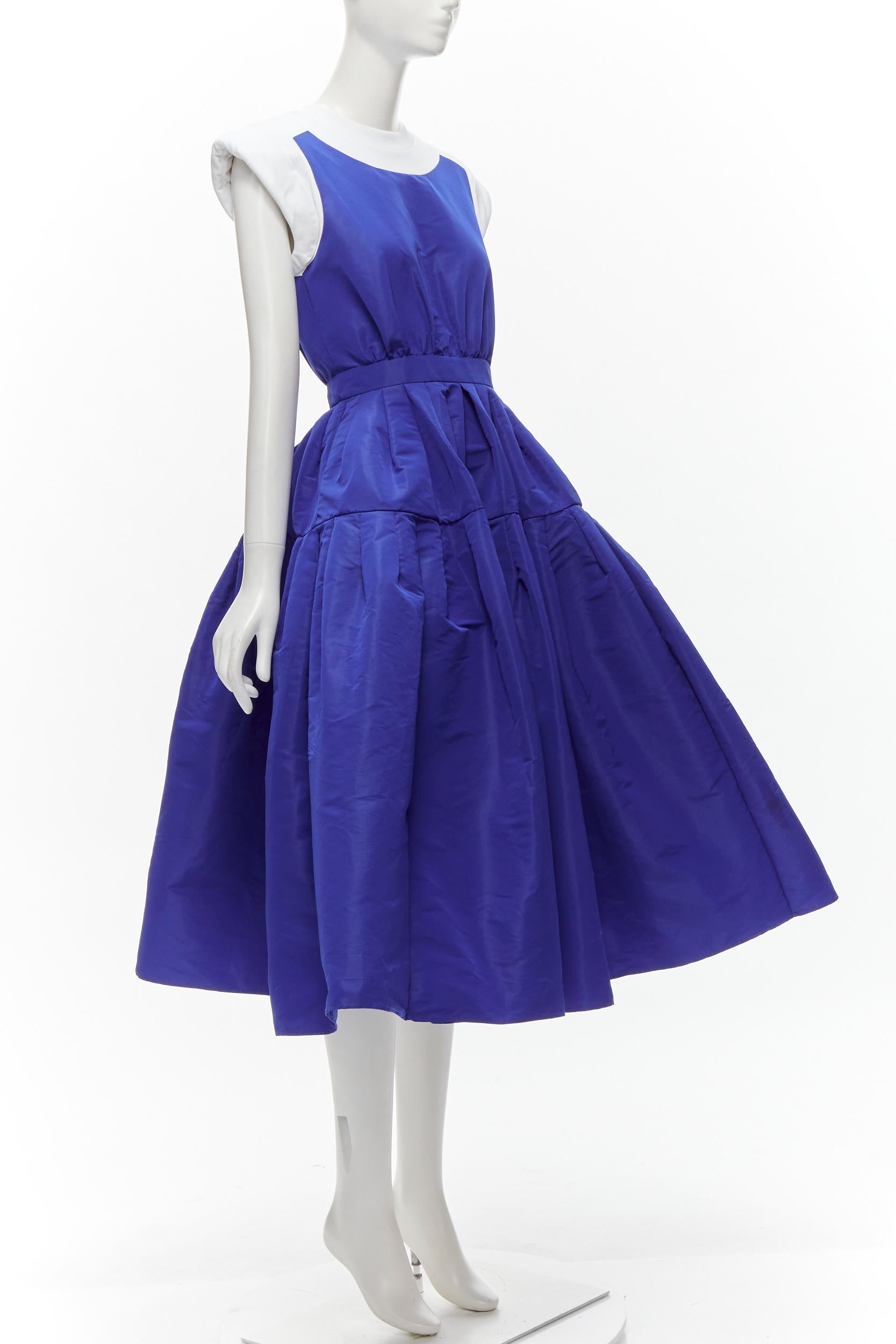 Purple ALEXANDER MCQUEEN white cotton padded sleeveless blue taffeta dress IT38 XS