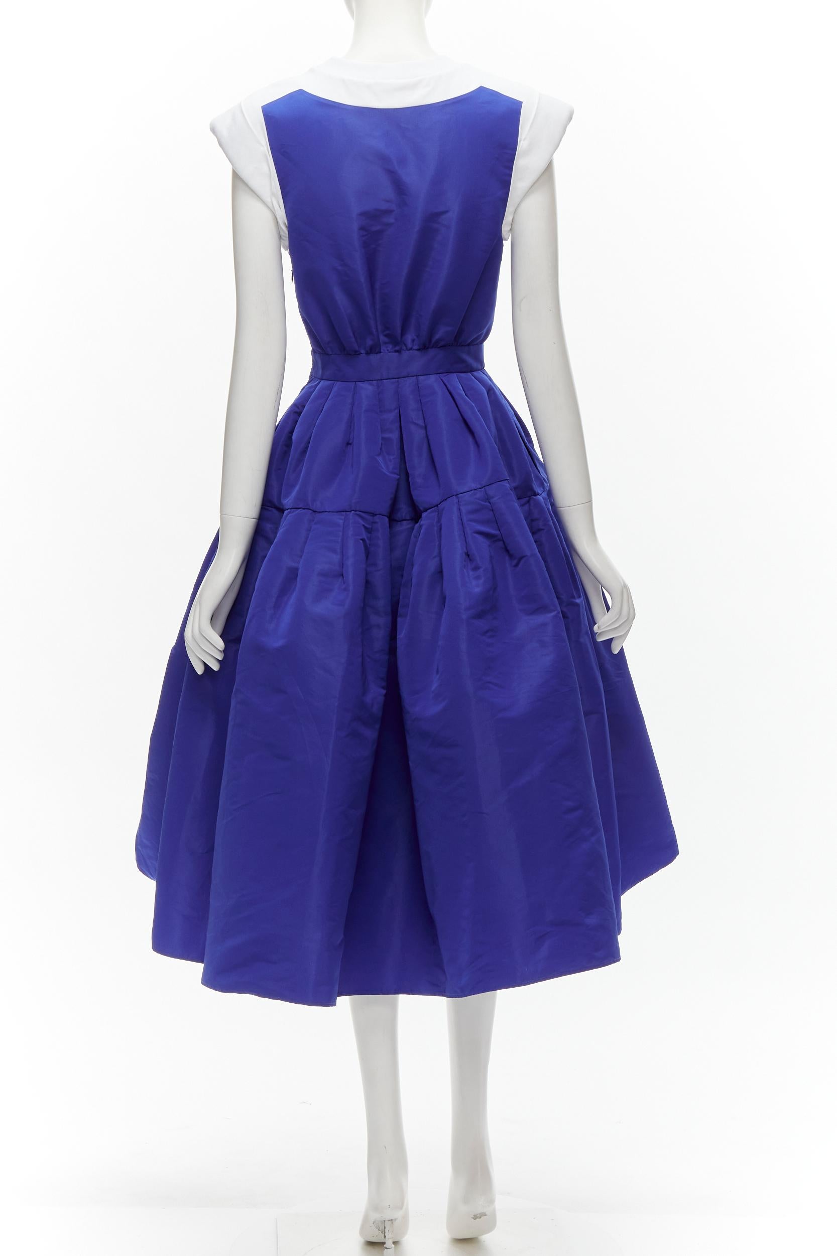 Women's ALEXANDER MCQUEEN white cotton padded sleeveless blue taffeta dress IT38 XS