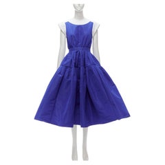 ALEXANDER MCQUEEN white cotton padded sleeveless blue taffeta dress IT38 XS