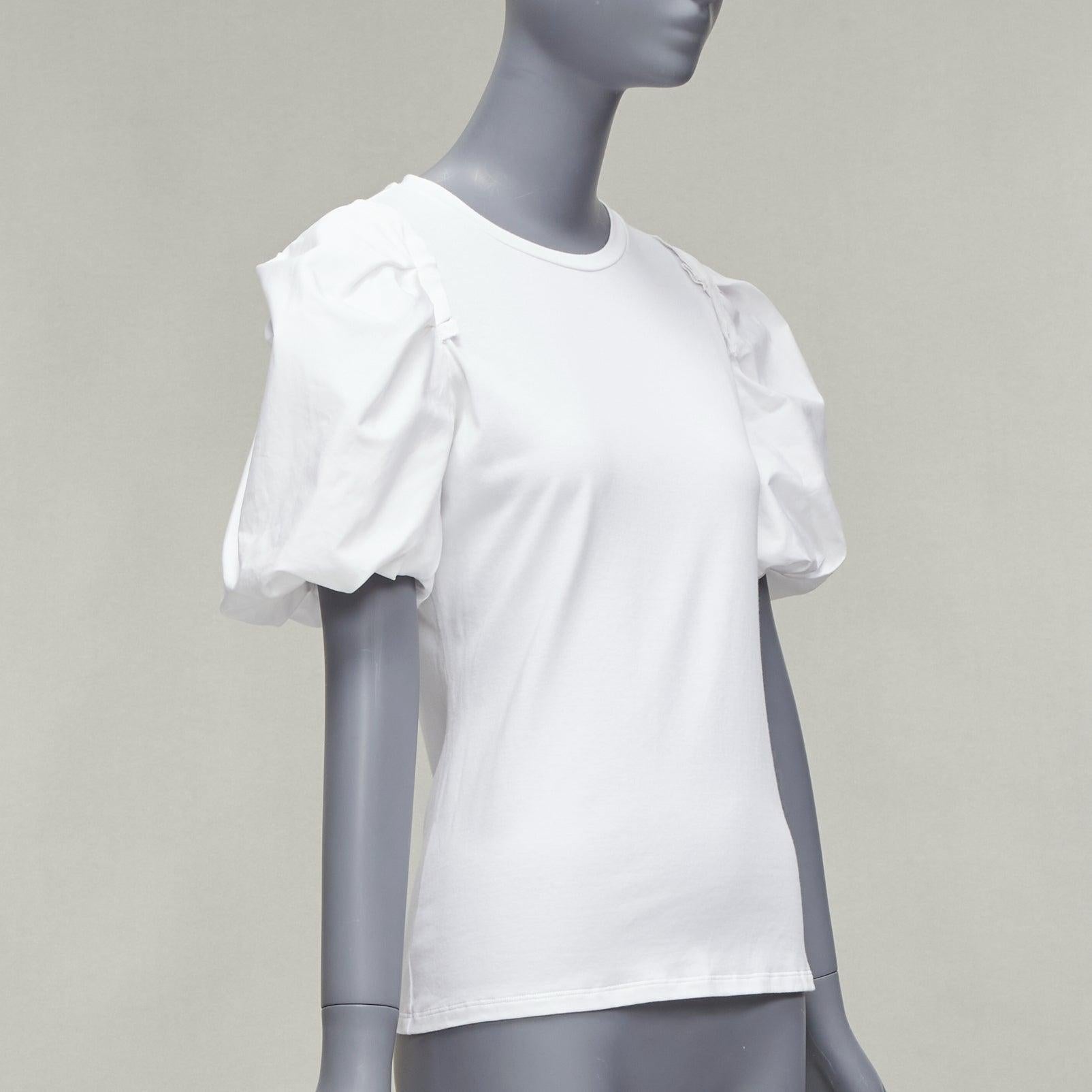 Grigio Alexander McQueen in cotone bianco a maniche corte a sbuffo, top tshirt aderente IT38 XS in vendita