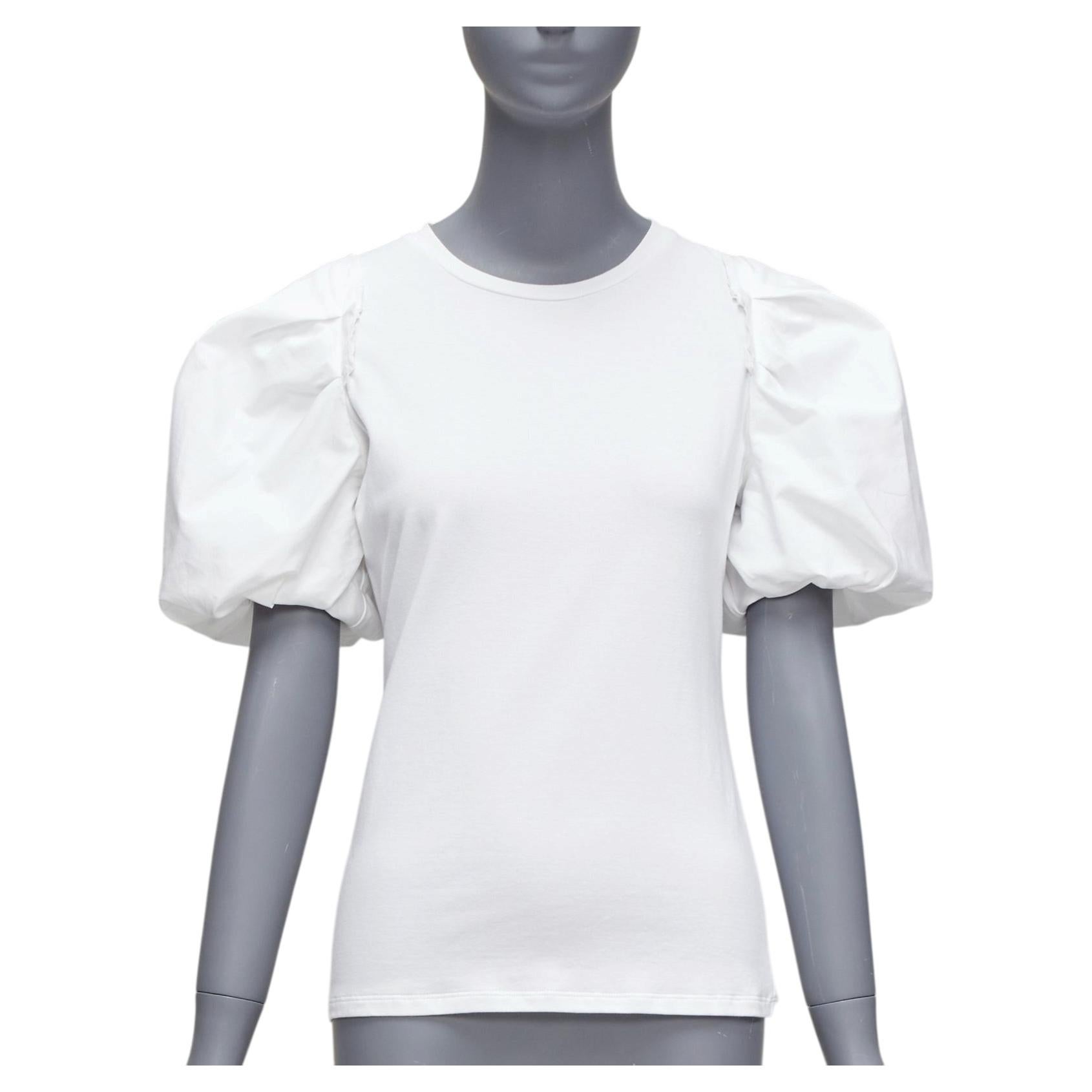 ALEXANDER MCQUEEN white cotton puff short sleeves fitted tshirt top IT38 XS For Sale