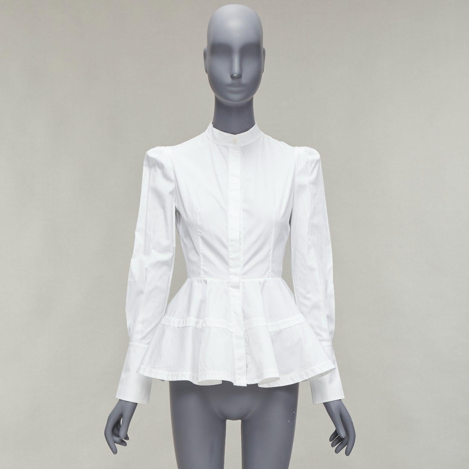 ALEXANDER MCQUEEN white cotton puff shoulder peplum fitted dress shirt IT36 XXS For Sale 6