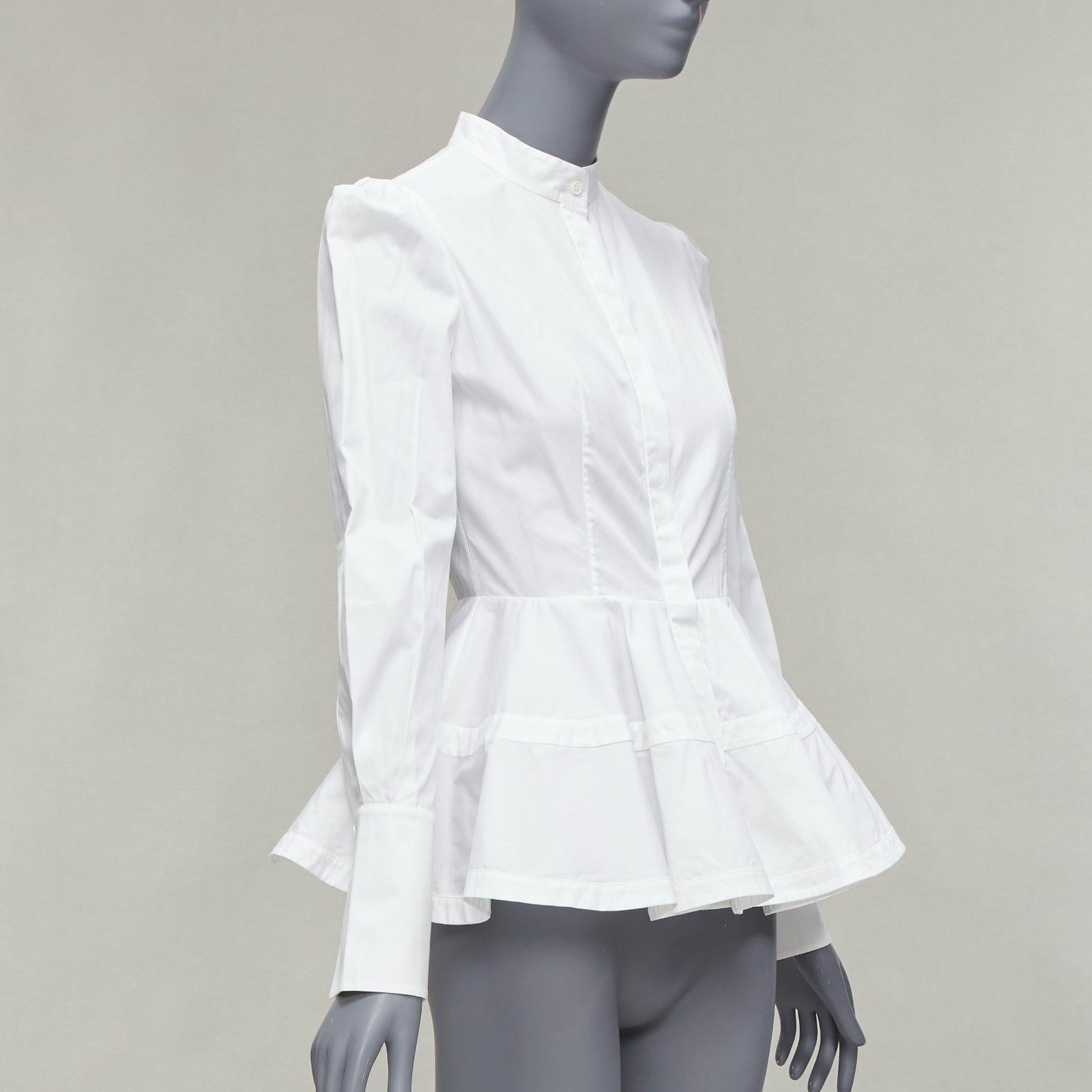 ALEXANDER MCQUEEN white cotton puff shoulder peplum fitted dress shirt IT36 XXS In Excellent Condition For Sale In Hong Kong, NT