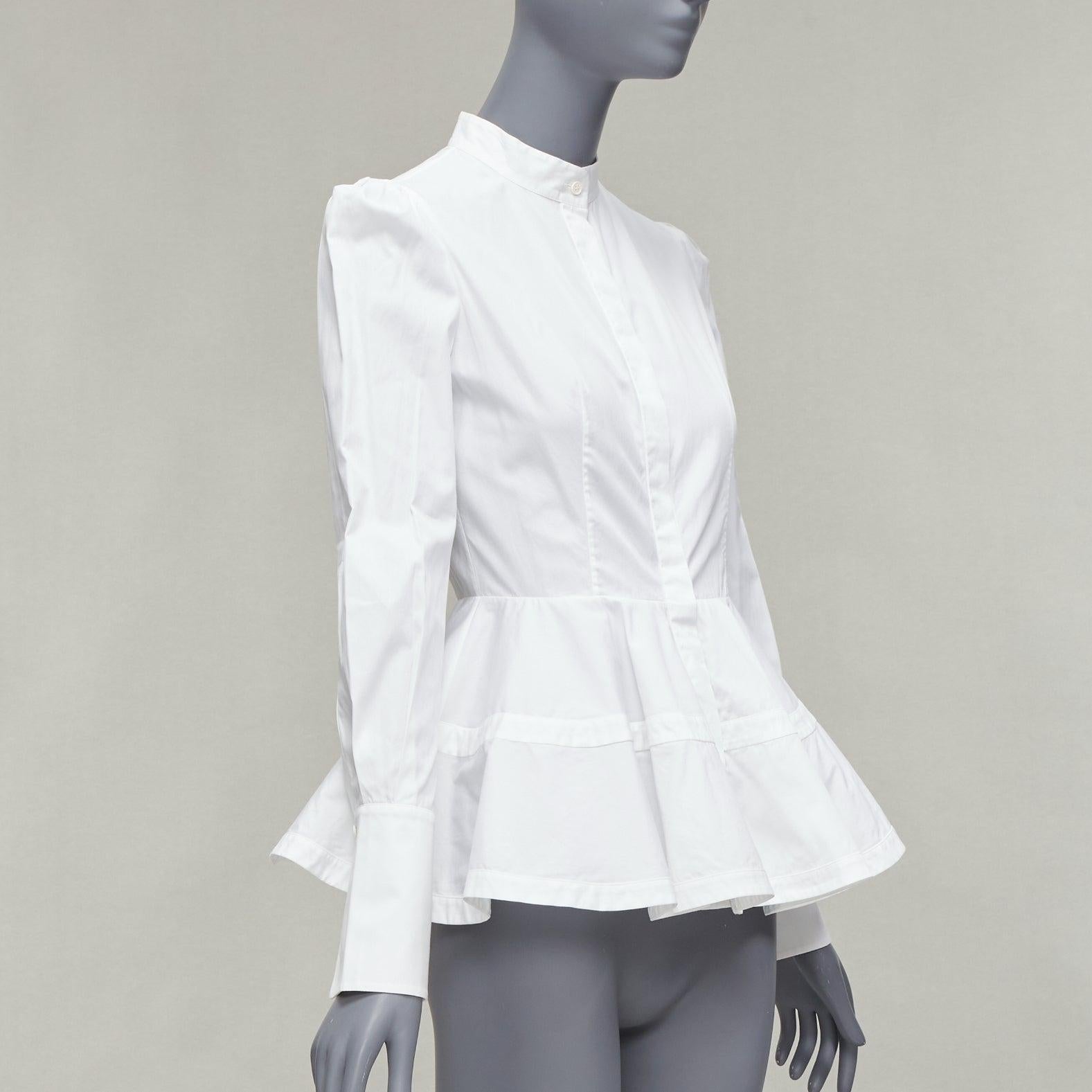 ALEXANDER MCQUEEN chemise blanche en coton à épaules bouffantes et ajustée à péplum IT36 XXS Excellent état à Hong Kong, NT