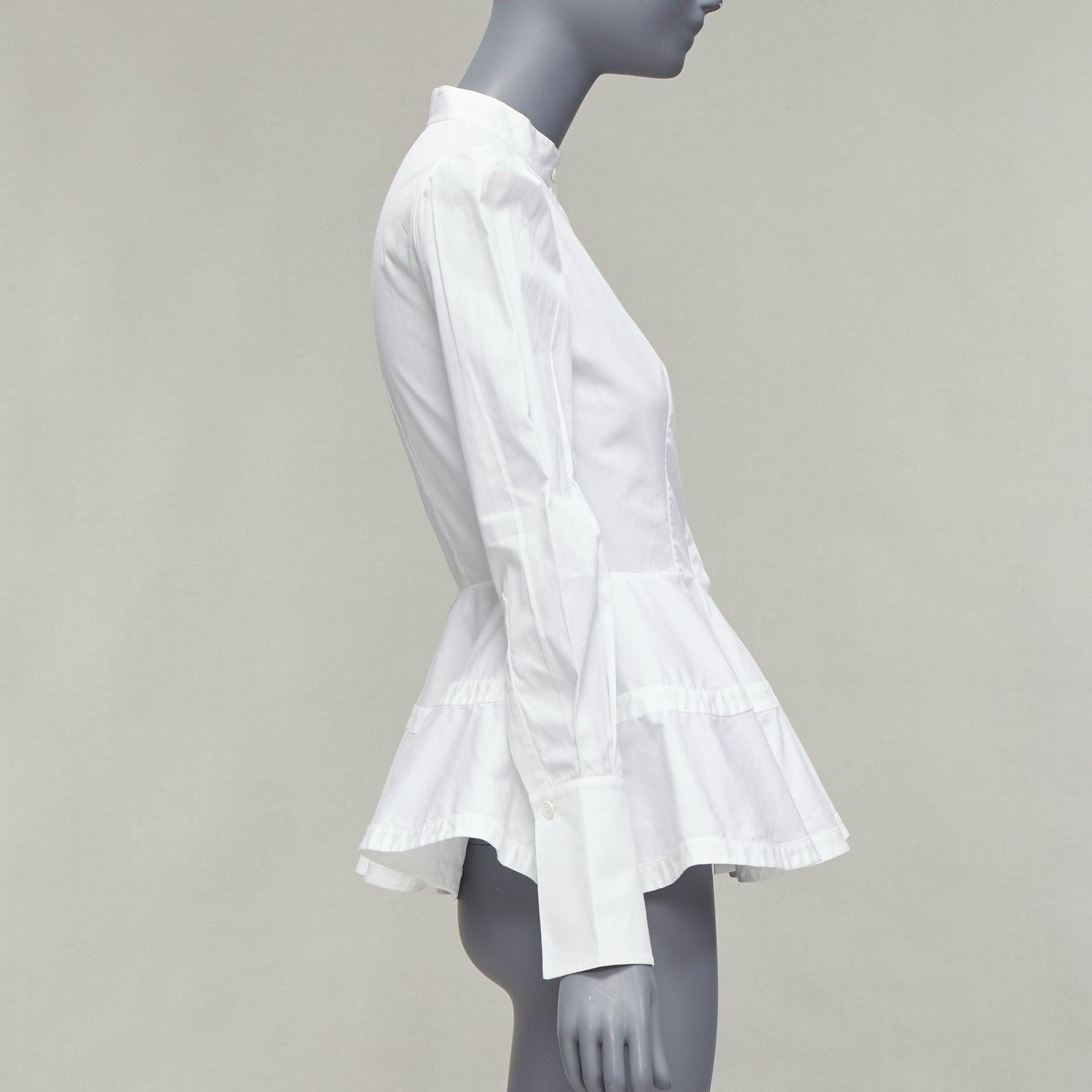 Women's ALEXANDER MCQUEEN white cotton puff shoulder peplum fitted dress shirt IT36 XXS
