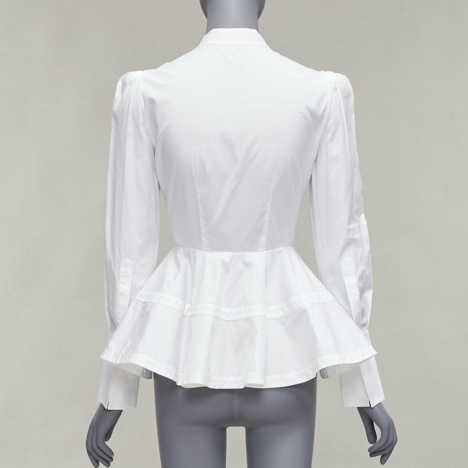 ALEXANDER MCQUEEN white cotton puff shoulder peplum fitted dress shirt IT36 XXS 1