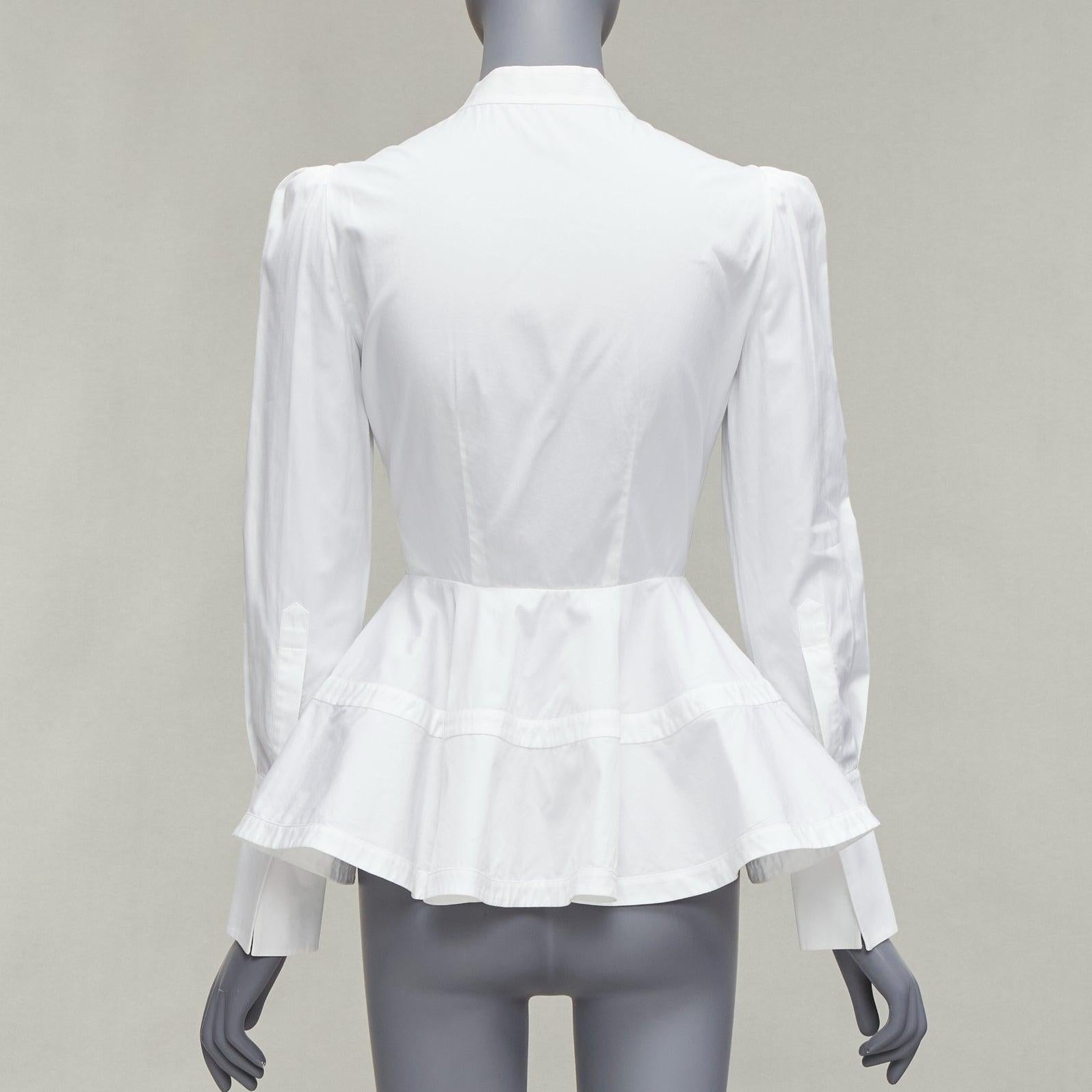 ALEXANDER MCQUEEN chemise blanche en coton à épaules bouffantes et ajustée à péplum IT36 XXS 1