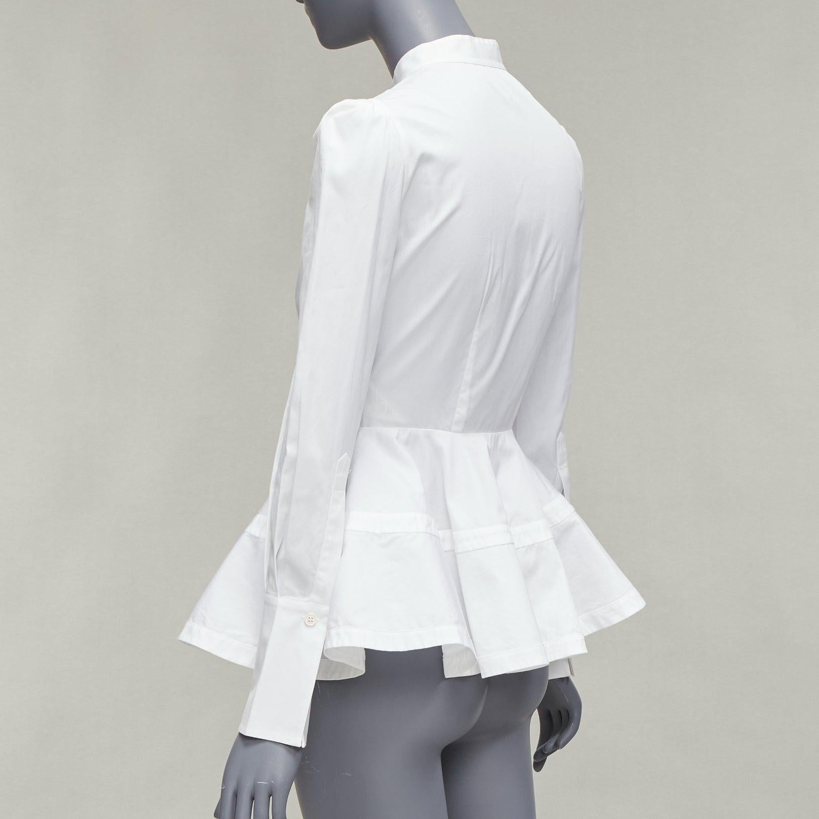 ALEXANDER MCQUEEN white cotton puff shoulder peplum fitted dress shirt IT36 XXS 2