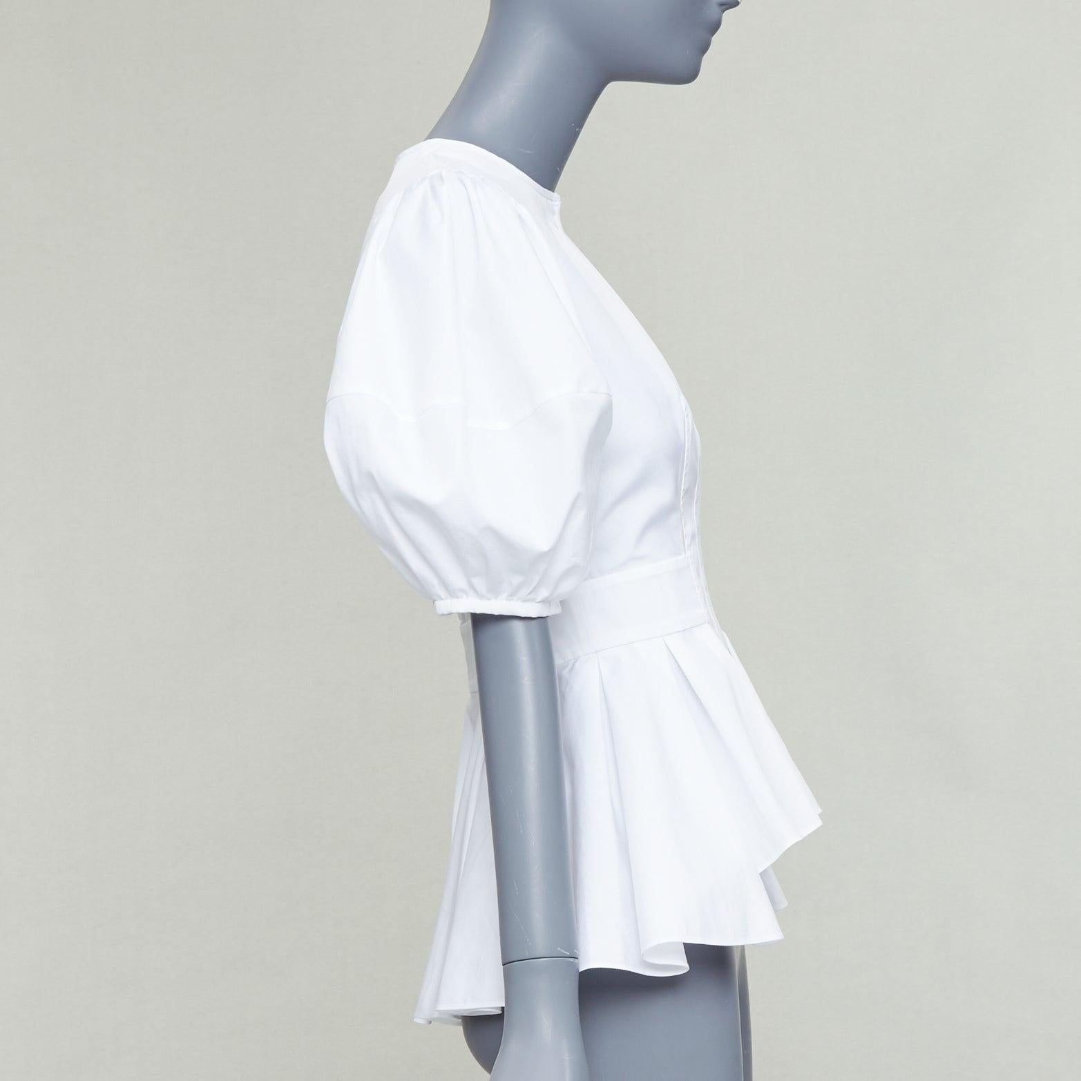 ALEXANDER MCQUEEN top peplum de algodón blanco con mangas abullonadas y pliegues delanteros IT38 XS en Bueno estado para la venta en Hong Kong, NT