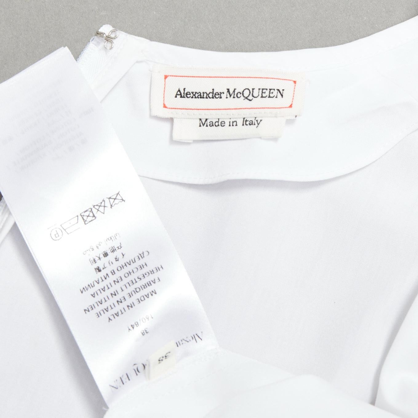 ALEXANDER MCQUEEN top peplum de algodón blanco con mangas abullonadas y pliegues delanteros IT38 XS en venta 3