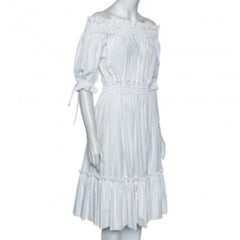 Alexander McQueen White Cotton Ruched Tiered Off Shoulder Midi Dress M