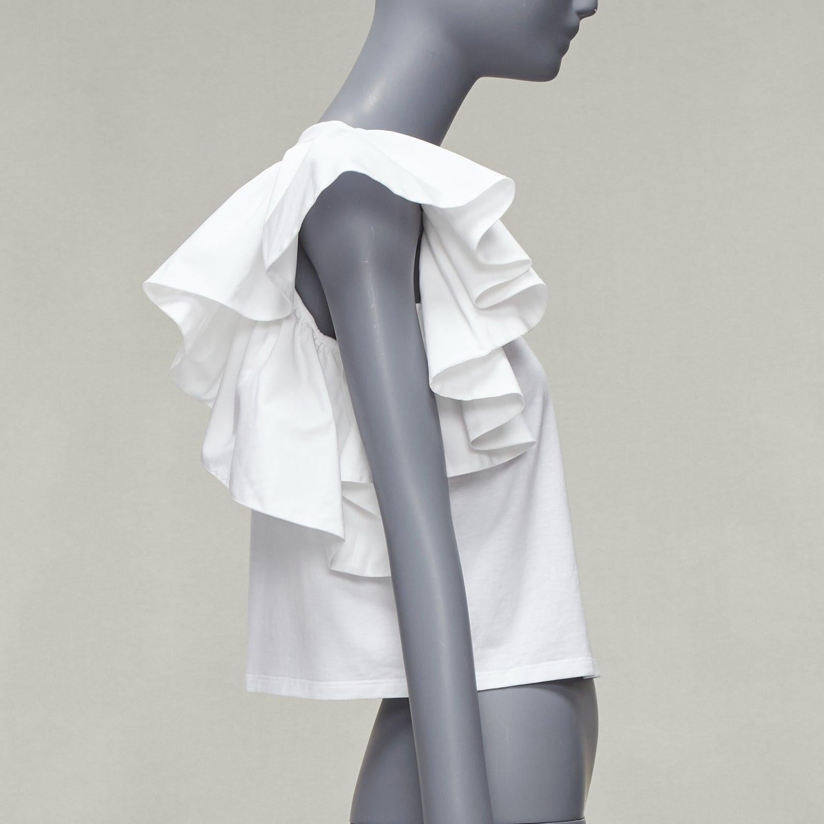 Women's ALEXANDER MCQUEEN white cotton ruffle sleeve crew neck crop top IT38 XS For Sale