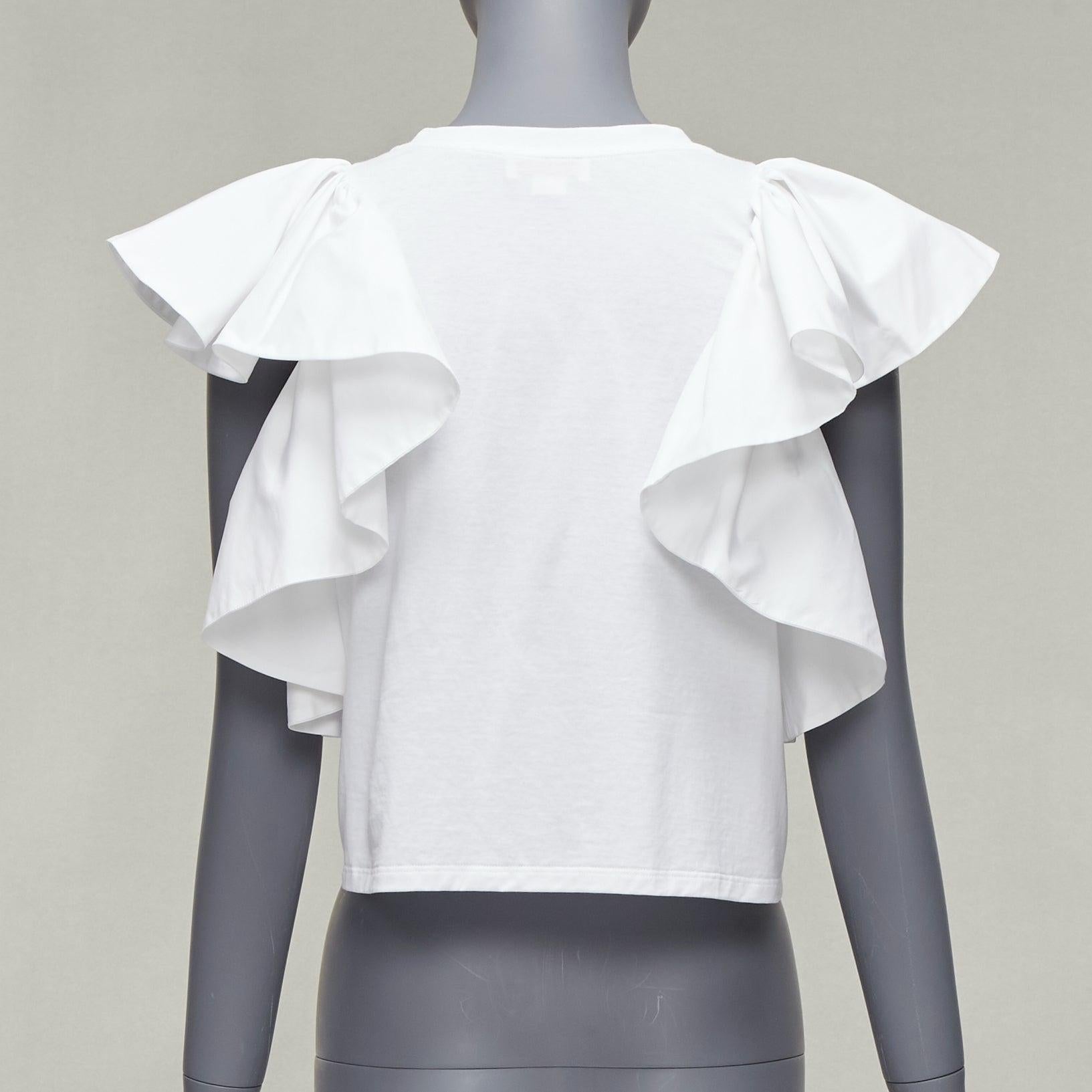 Women's ALEXANDER MCQUEEN white cotton ruffle sleeve crew neck crop top IT38 XS For Sale