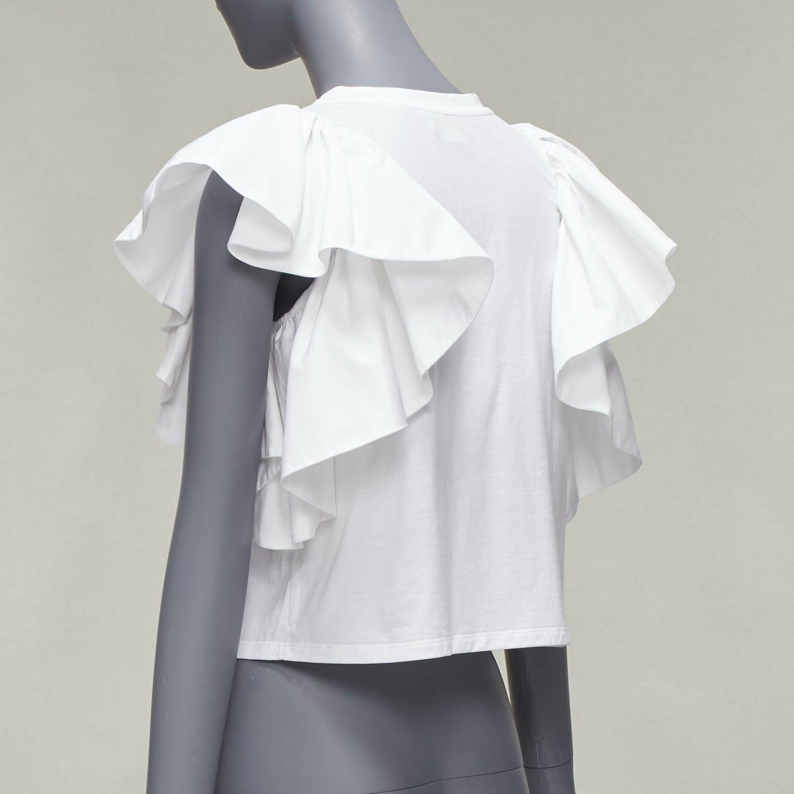 ALEXANDER MCQUEEN white cotton ruffle sleeve crew neck crop top IT38 XS For Sale 1