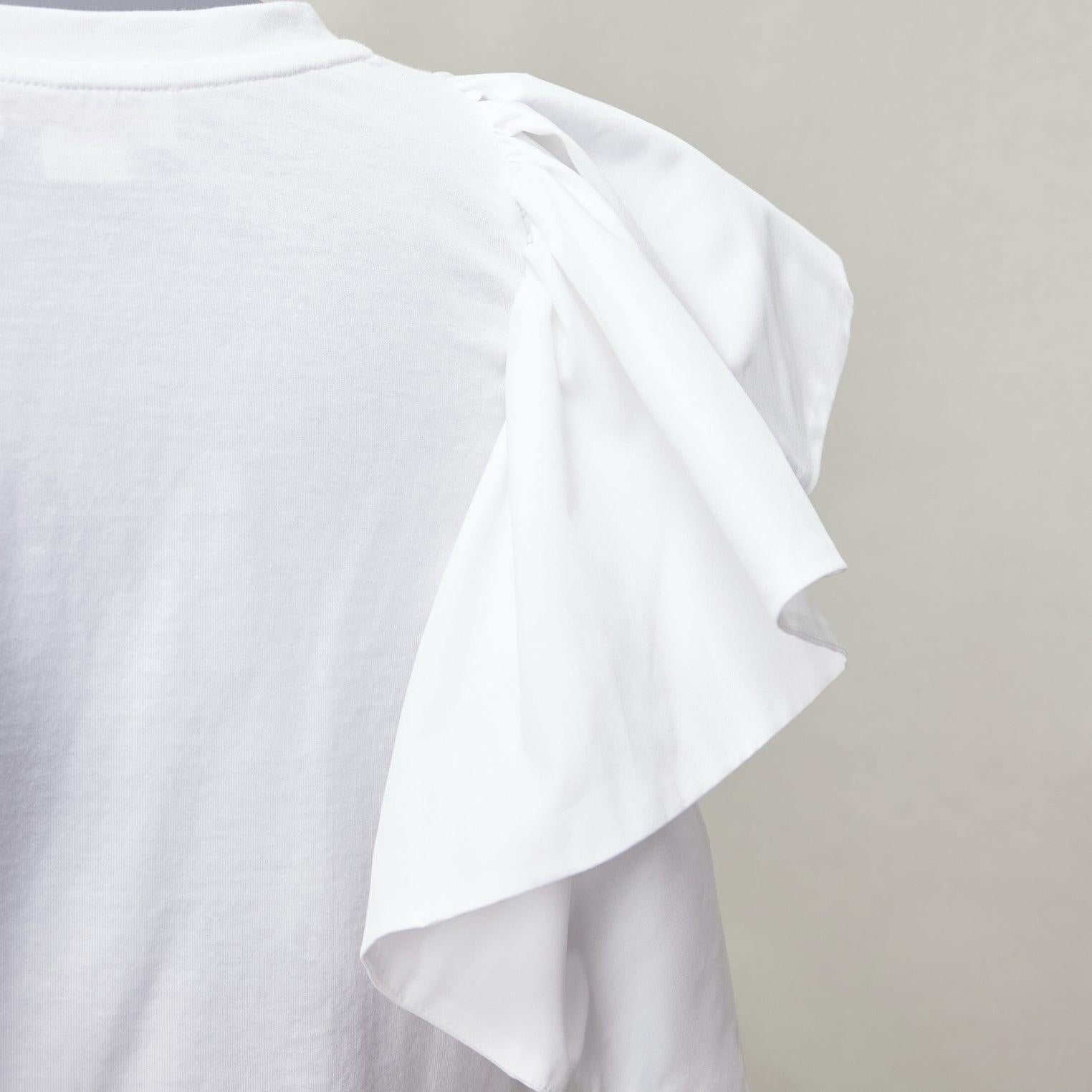 ALEXANDER MCQUEEN white cotton ruffle sleeve crew neck crop top IT38 XS For Sale 2