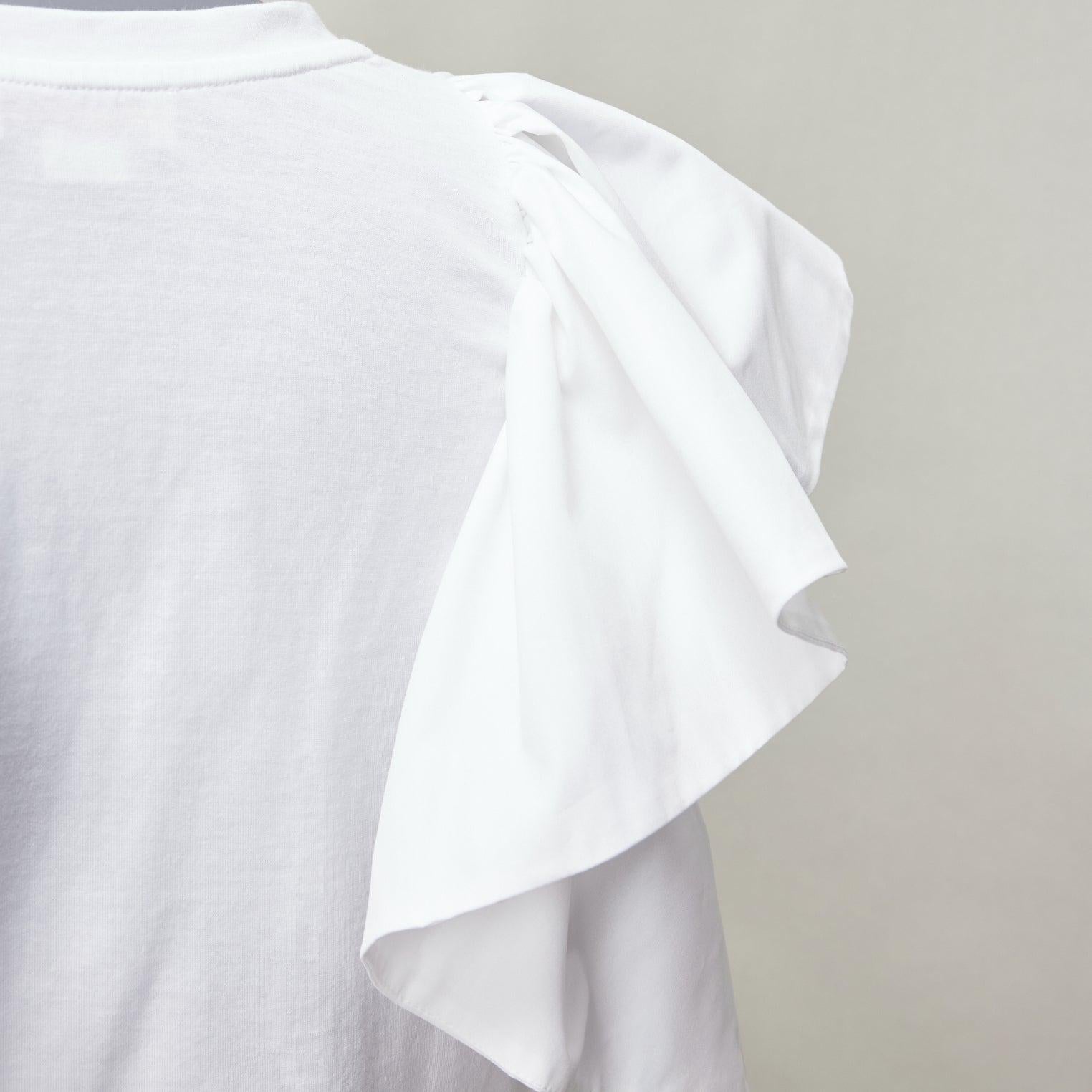 ALEXANDER MCQUEEN white cotton ruffle sleeve crew neck crop top IT38 XS For Sale 3