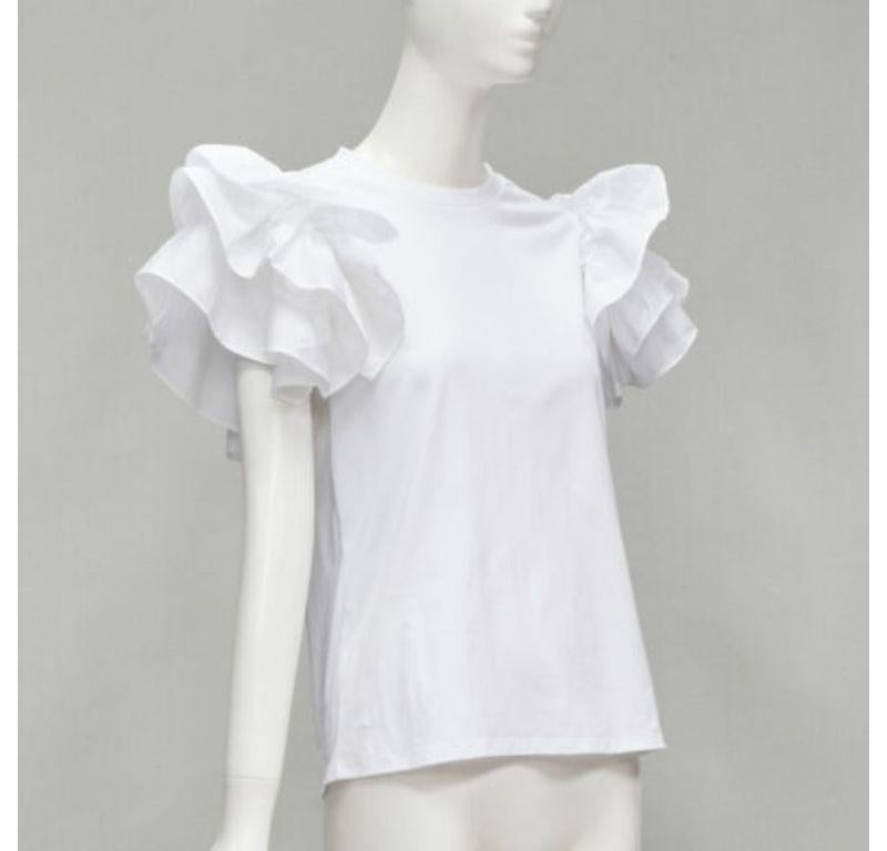 Gray ALEXANDER MCQUEEN white cotton ruffle sleeve crew neck tshirt IT38 XS For Sale