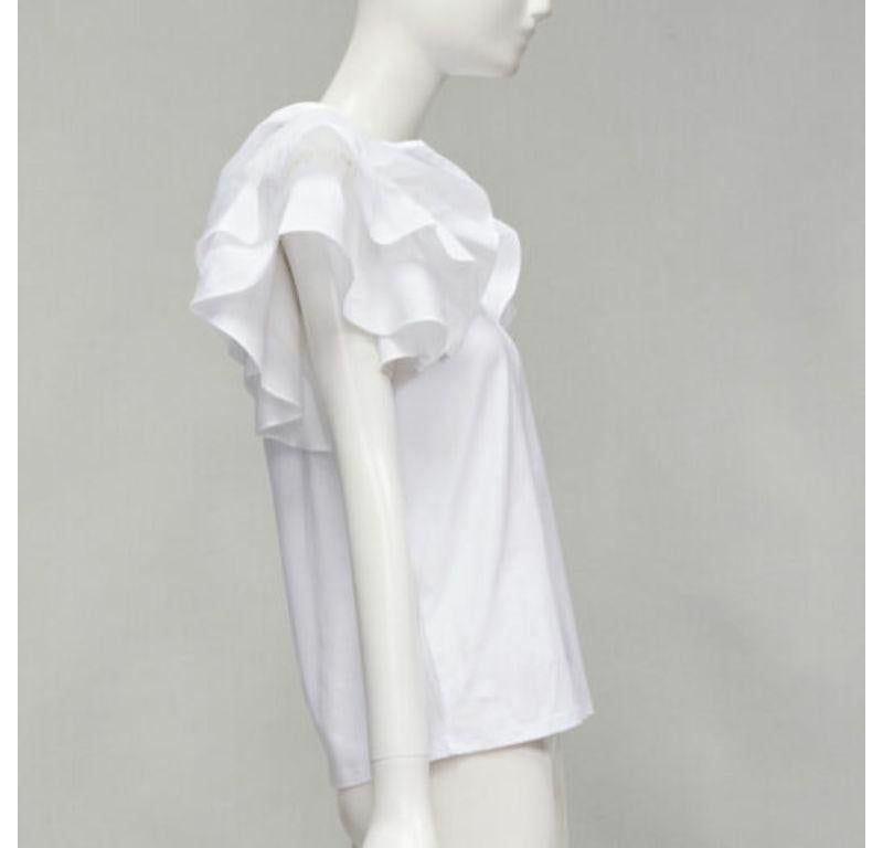 ALEXANDER MCQUEEN white cotton ruffle sleeve crew neck tshirt IT38 XS In Excellent Condition For Sale In Hong Kong, NT