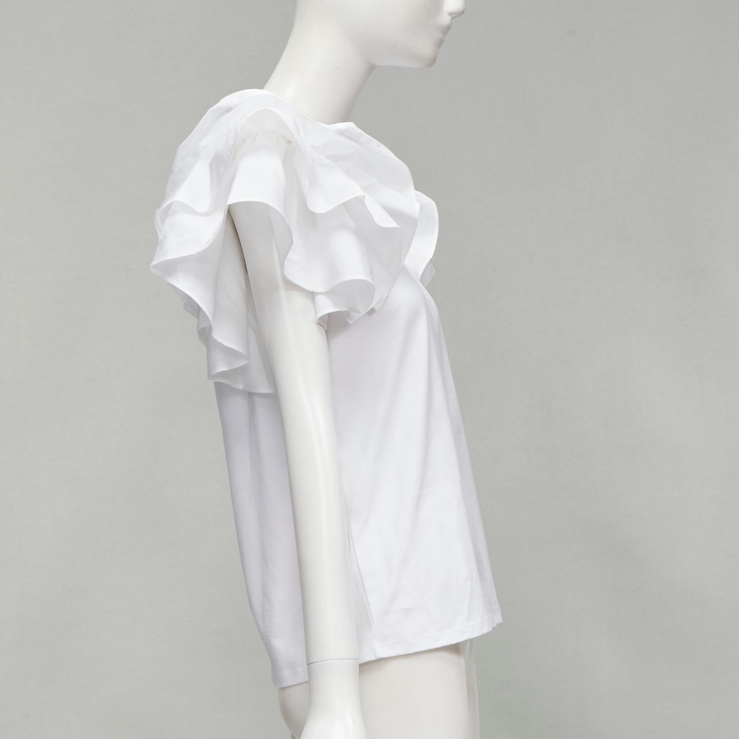 ALEXANDER MCQUEEN white cotton ruffle sleeve crew neck tshirt IT38 XS In Excellent Condition For Sale In Hong Kong, NT