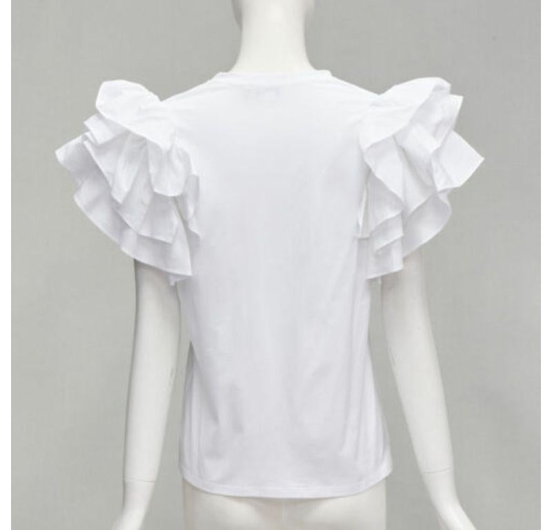 Women's ALEXANDER MCQUEEN white cotton ruffle sleeve crew neck tshirt IT38 XS For Sale