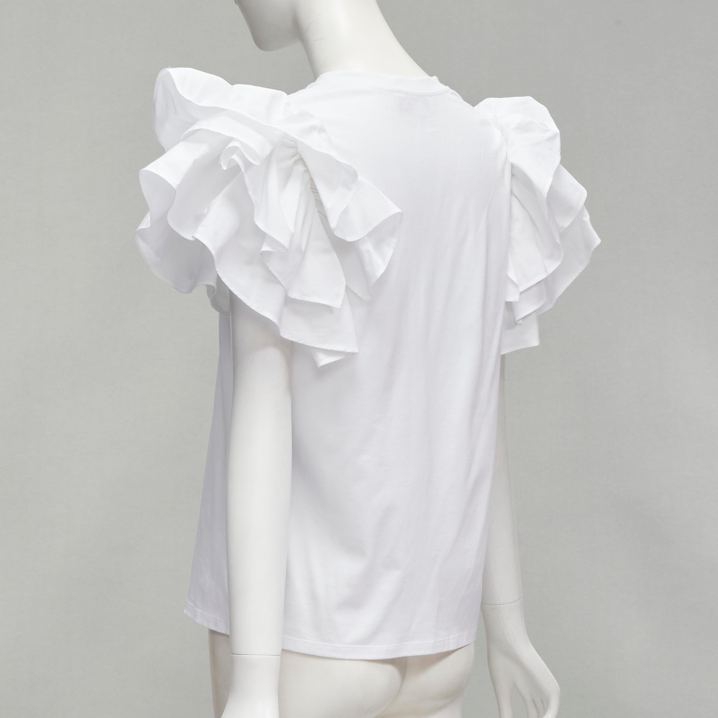 ALEXANDER MCQUEEN white cotton ruffle sleeve crew neck tshirt IT38 XS For Sale 1