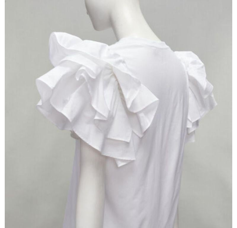 ALEXANDER MCQUEEN white cotton ruffle sleeve crew neck tshirt IT38 XS For Sale 2