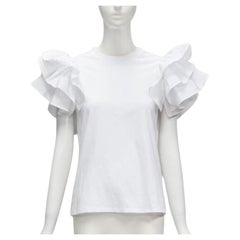 ALEXANDER MCQUEEN white cotton ruffle sleeve crew neck tshirt IT38 XS