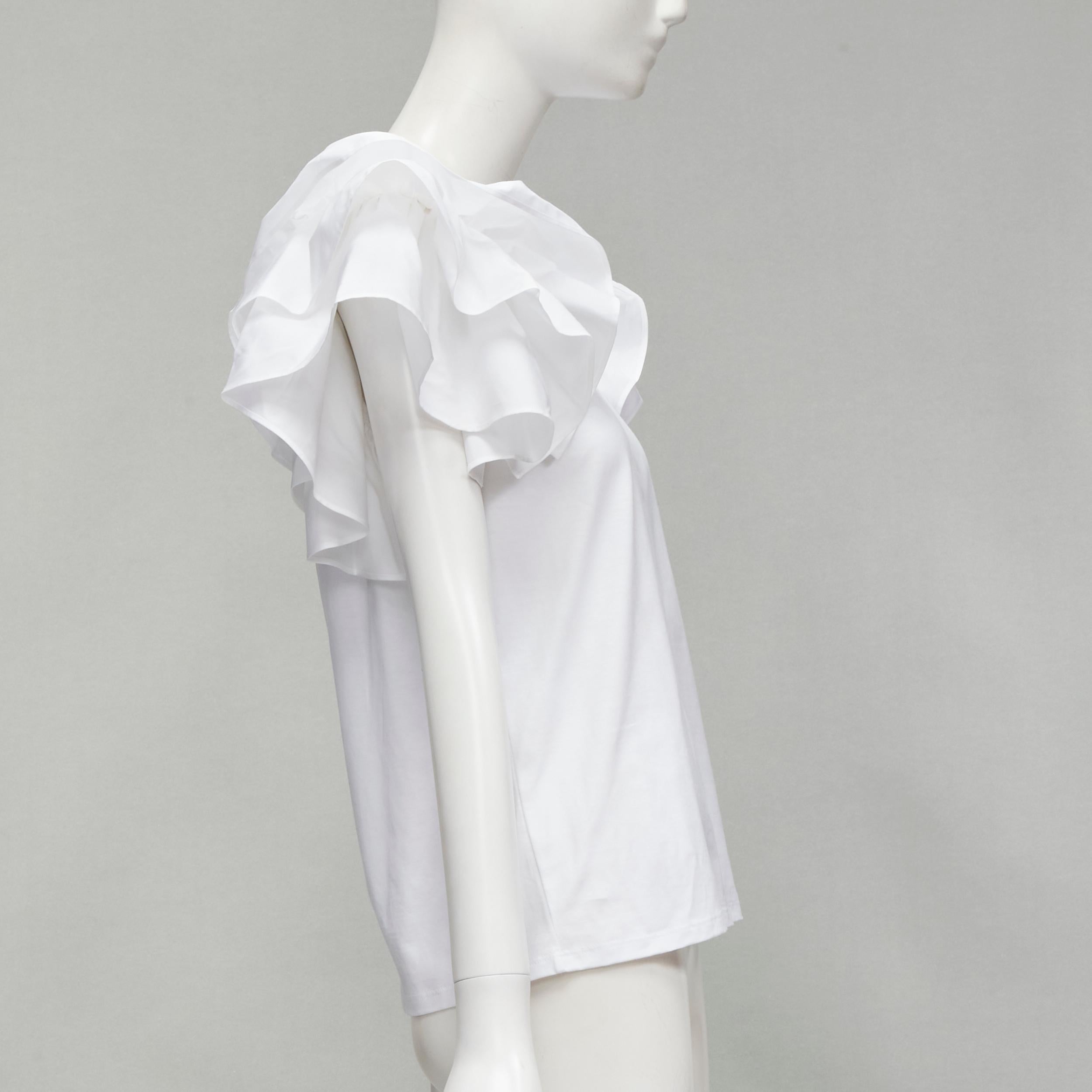 ALEXANDER MCQUEEN white cotton ruffle sleeve crew neck tshirt XS IT38 In Excellent Condition For Sale In Hong Kong, NT