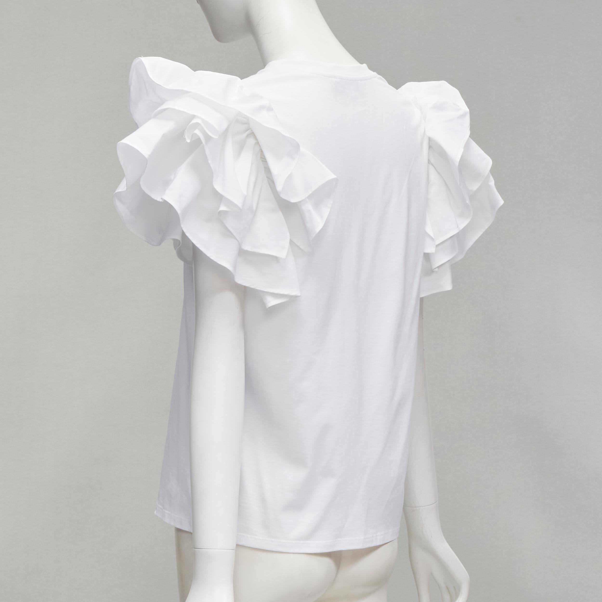 ALEXANDER MCQUEEN white cotton ruffle sleeve crew neck tshirt XS IT38 For Sale 1