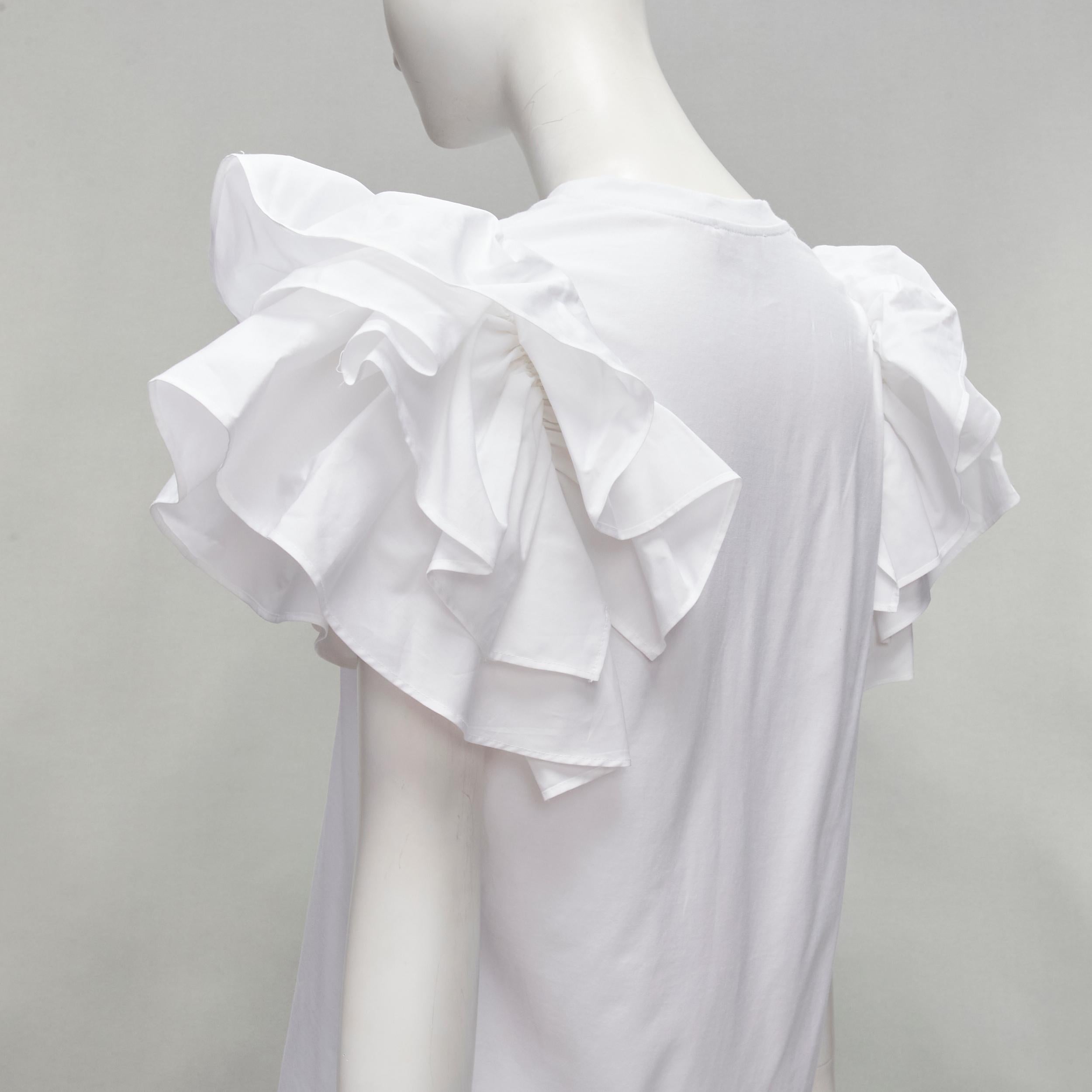 ALEXANDER MCQUEEN white cotton ruffle sleeve crew neck tshirt XS IT38 For Sale 2