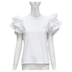 ALEXANDER MCQUEEN white cotton ruffle sleeve crew neck tshirt XS IT38