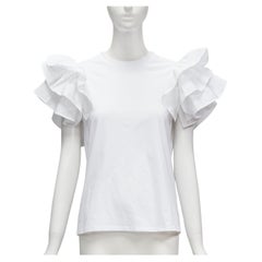 ALEXANDER MCQUEEN Weißes Baumwoll-Tshirt mit Rüschenärmeln und Rundhalsausschnitt XS IT38