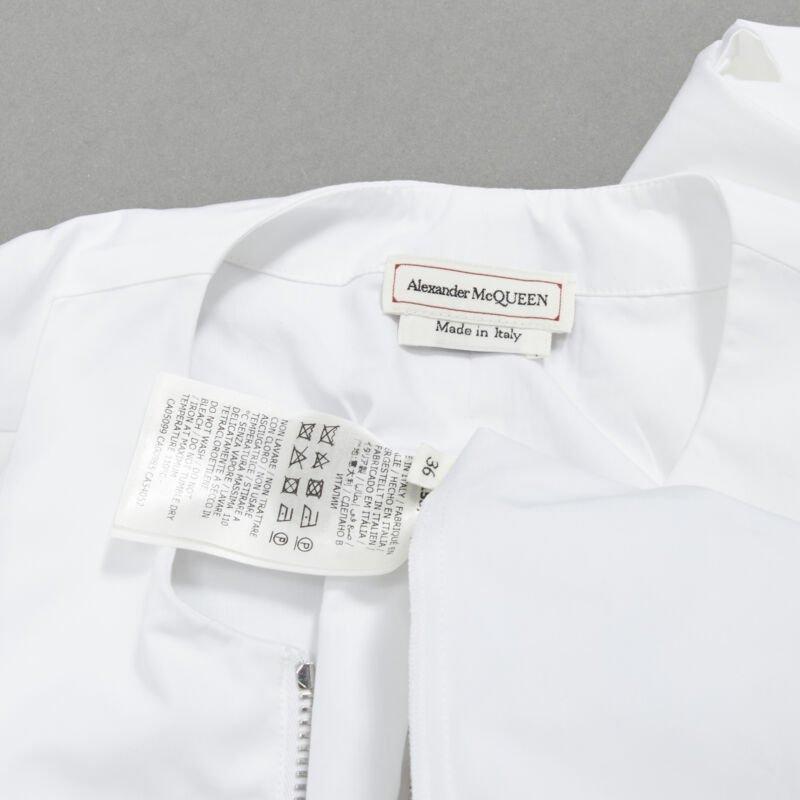 ALEXANDER MCQUEEN white cotton silver zip front puff sleeve flared dress IT36 XS For Sale 5