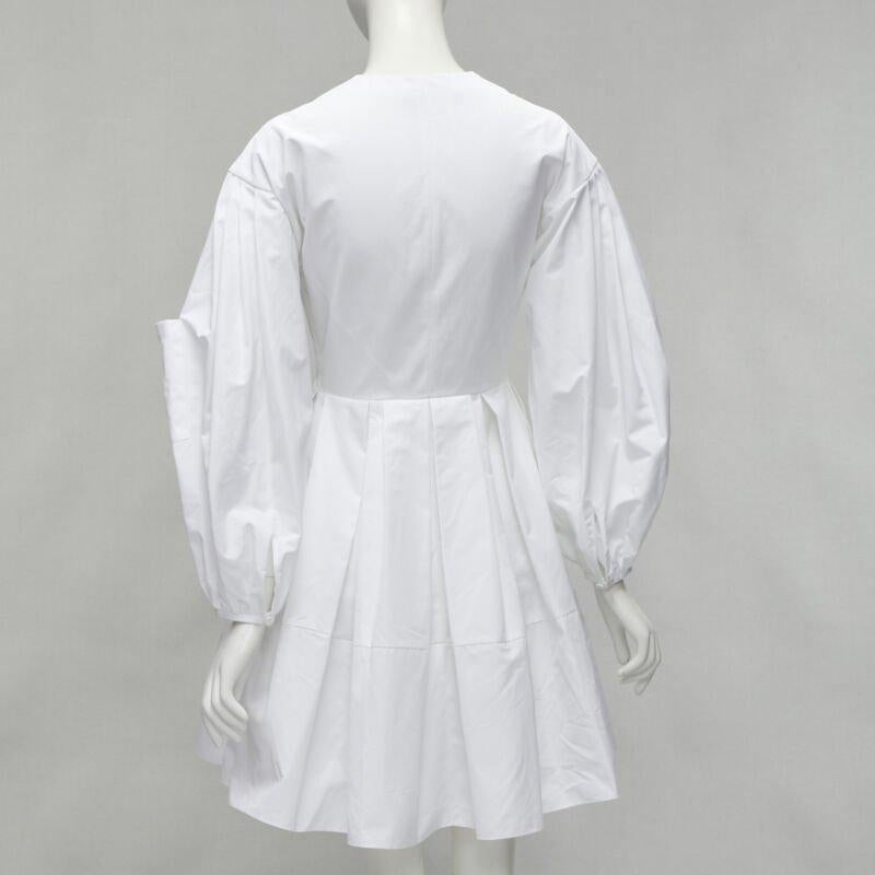 Women's ALEXANDER MCQUEEN white cotton silver zip front puff sleeve flared dress IT36 XS For Sale