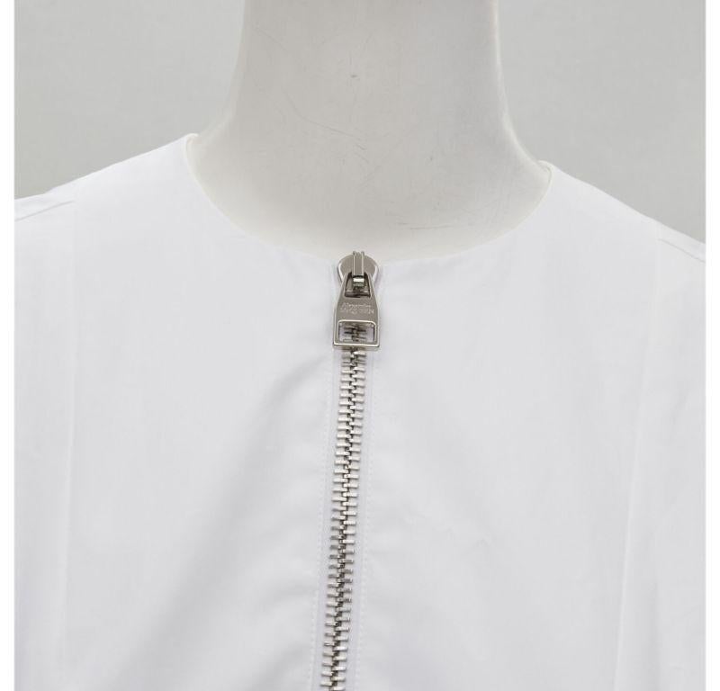 ALEXANDER MCQUEEN white cotton silver zip front puff sleeve flared dress IT36 XS For Sale 3