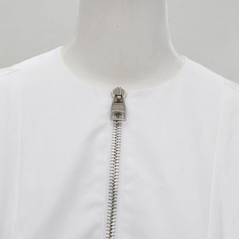 ALEXANDER MCQUEEN white cotton silver zip front puff sleeve flared dress IT36 XS For Sale 2