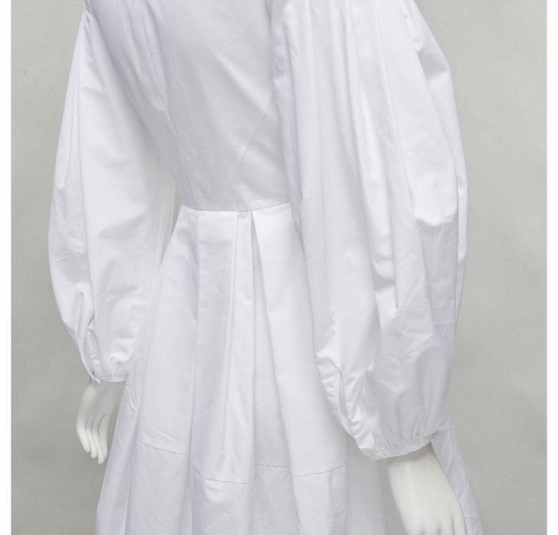 ALEXANDER MCQUEEN white cotton silver zip front puff sleeve flared dress IT36 XS For Sale 4