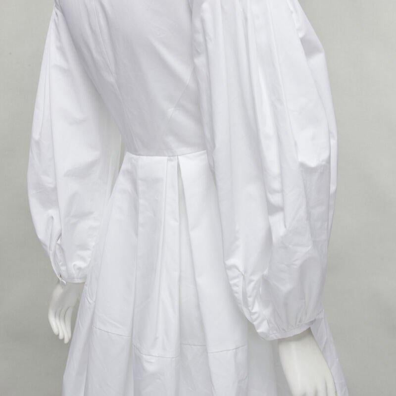 ALEXANDER MCQUEEN white cotton silver zip front puff sleeve flared dress IT36 XS For Sale 3