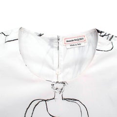 Alexander McQueen White Cotton Sketch Print Babydoll Dress - US 4