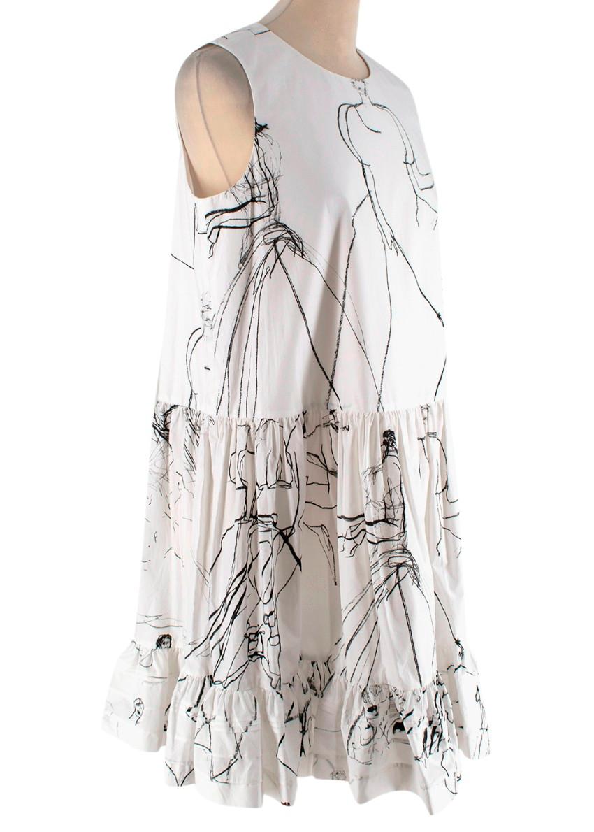 Gray Alexander McQueen White Cotton Sketch Print Babydoll Dress - US 4