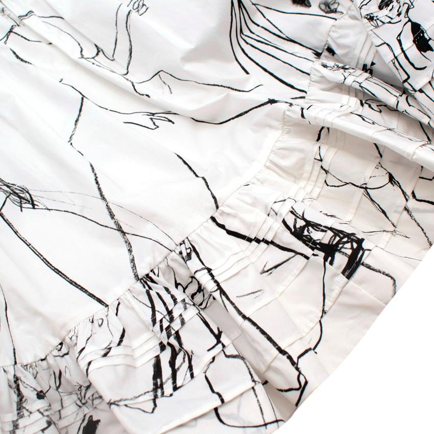 Women's Alexander McQueen White Cotton Sketch Print Babydoll Dress - US 4